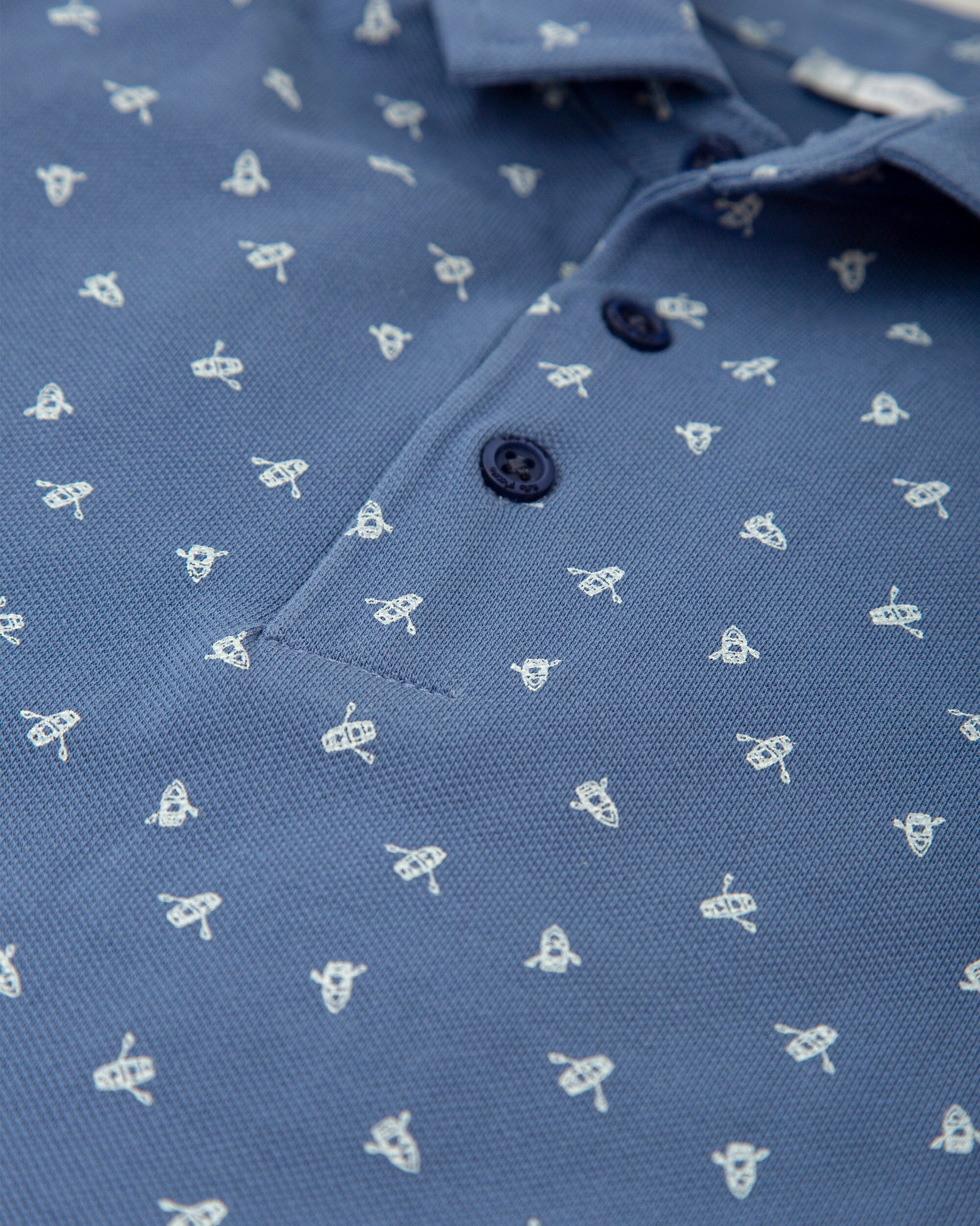 Polo Infantil de Manga Curta com Estampado de Barcos Azul / Branco-3