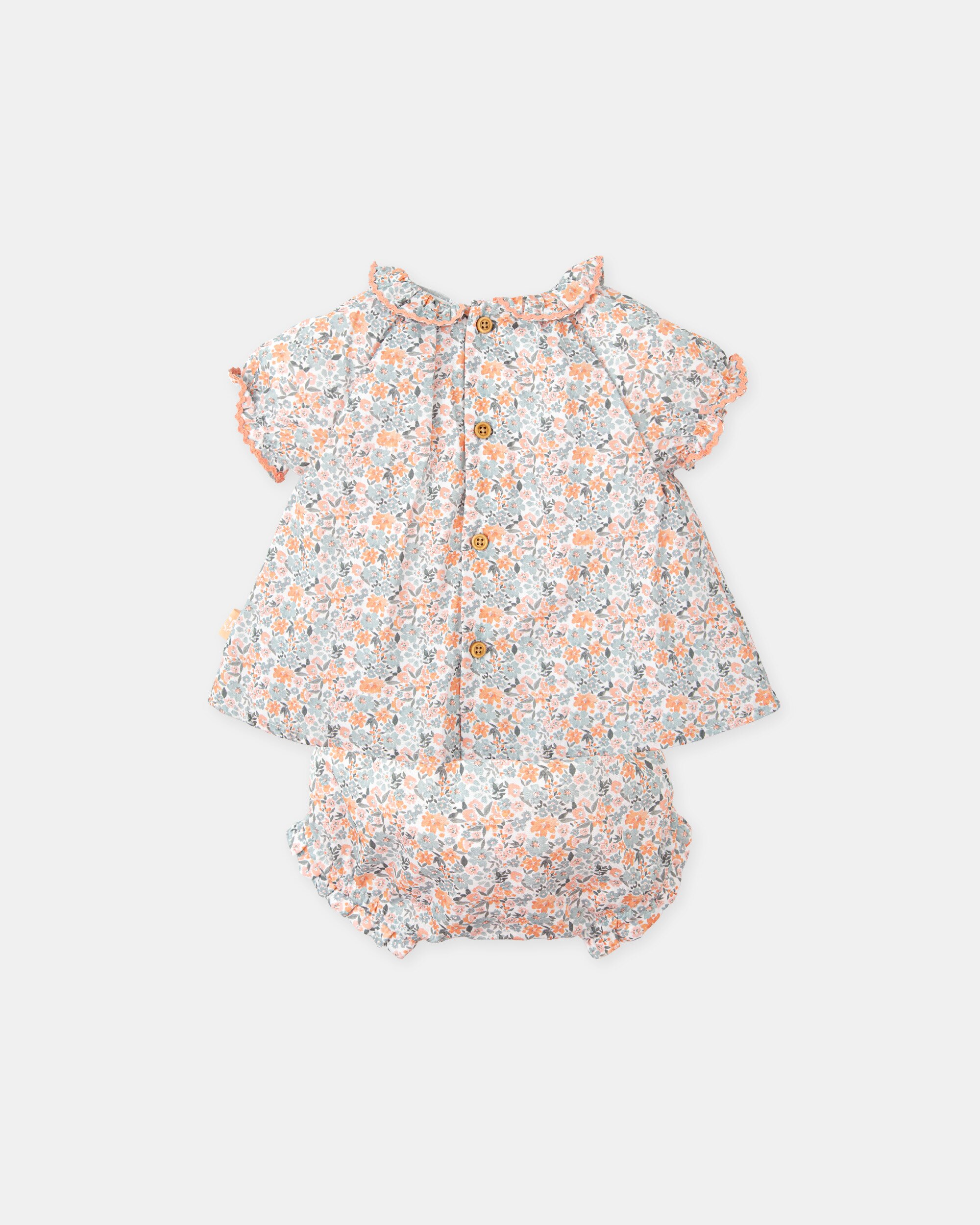 Vestido para Bebé em Cetim com Estampado de Flores e Cueca em Conjunto Tutto Piccolo Salmão-2