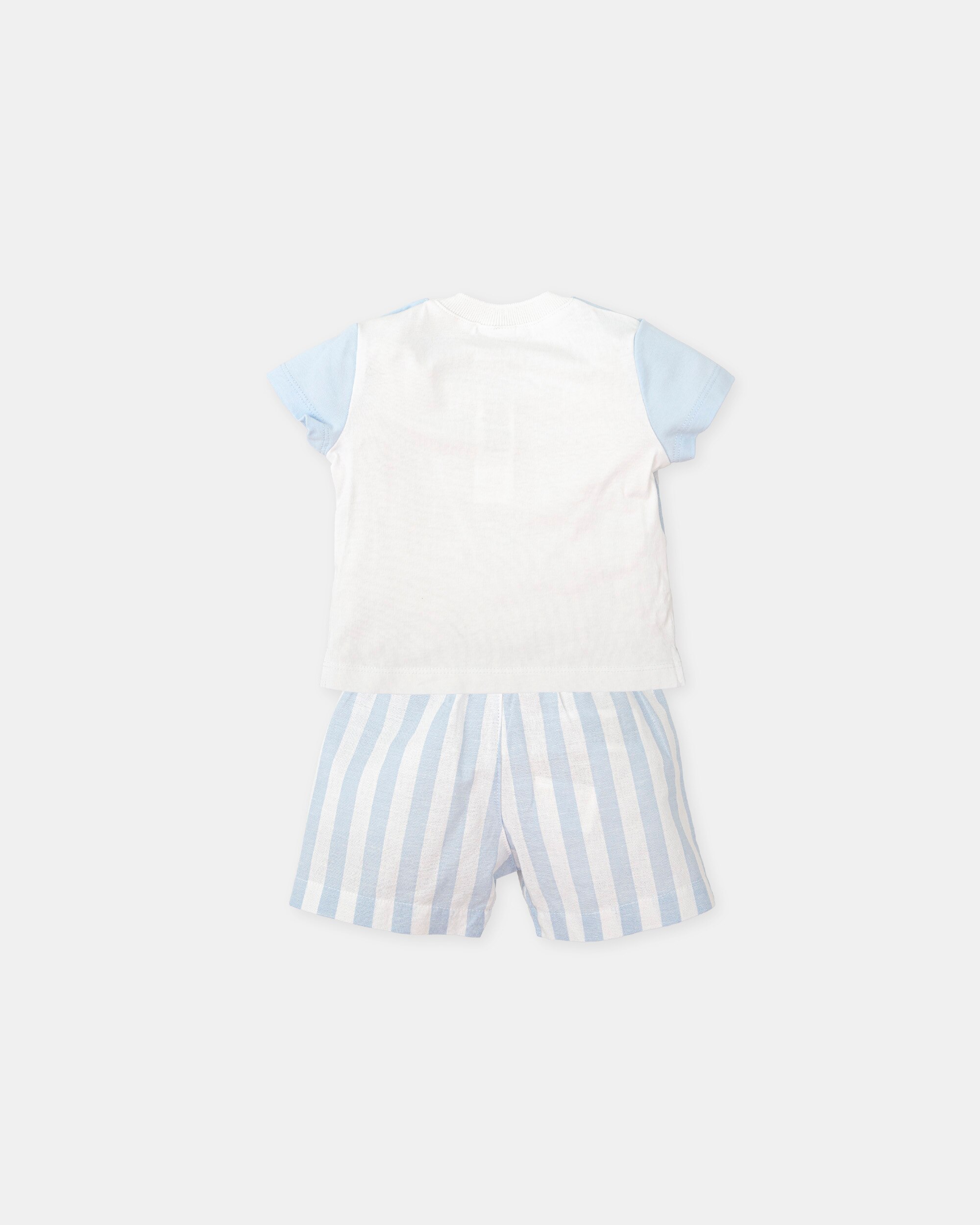 Conjunto para Bebé 2 Peças de T-shirt e Calções Às Riscas em Azul Céu Tutto Piccolo Celeste-2