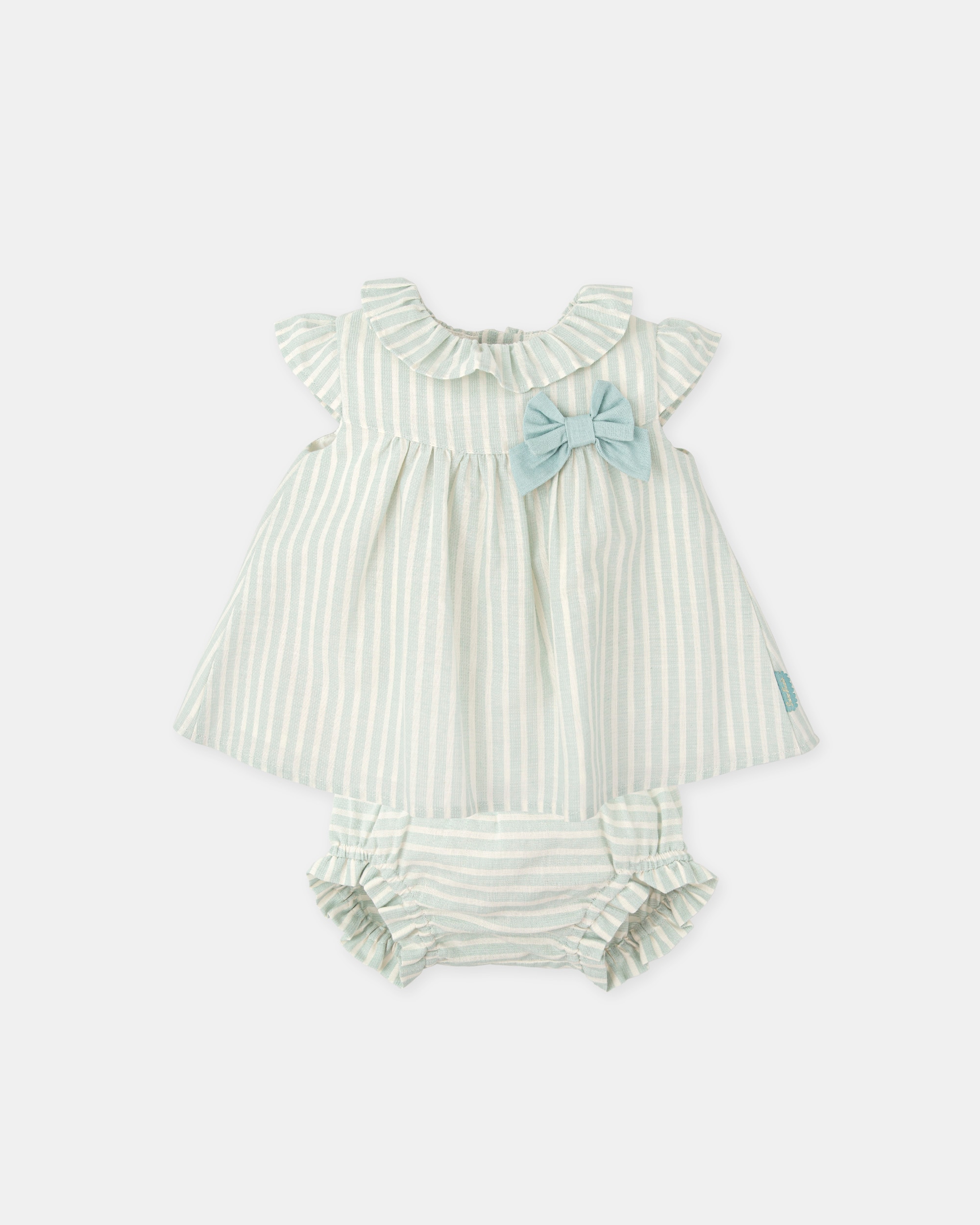 Vestido para Bebé com Cueca Às Riscas em Verde-mar Verde Água-1