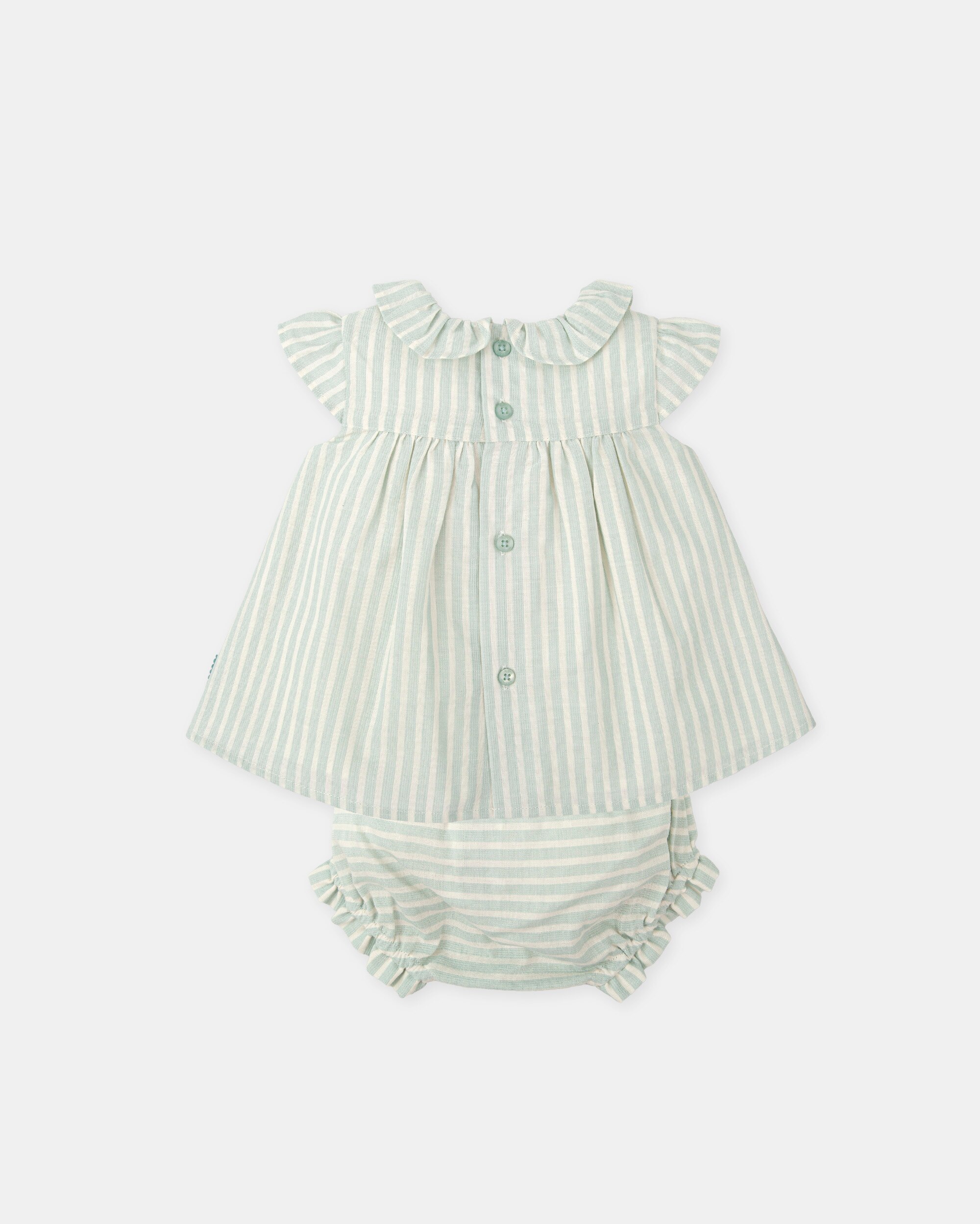 Vestido para Bebé com Cueca Às Riscas em Verde-mar Verde Água-2