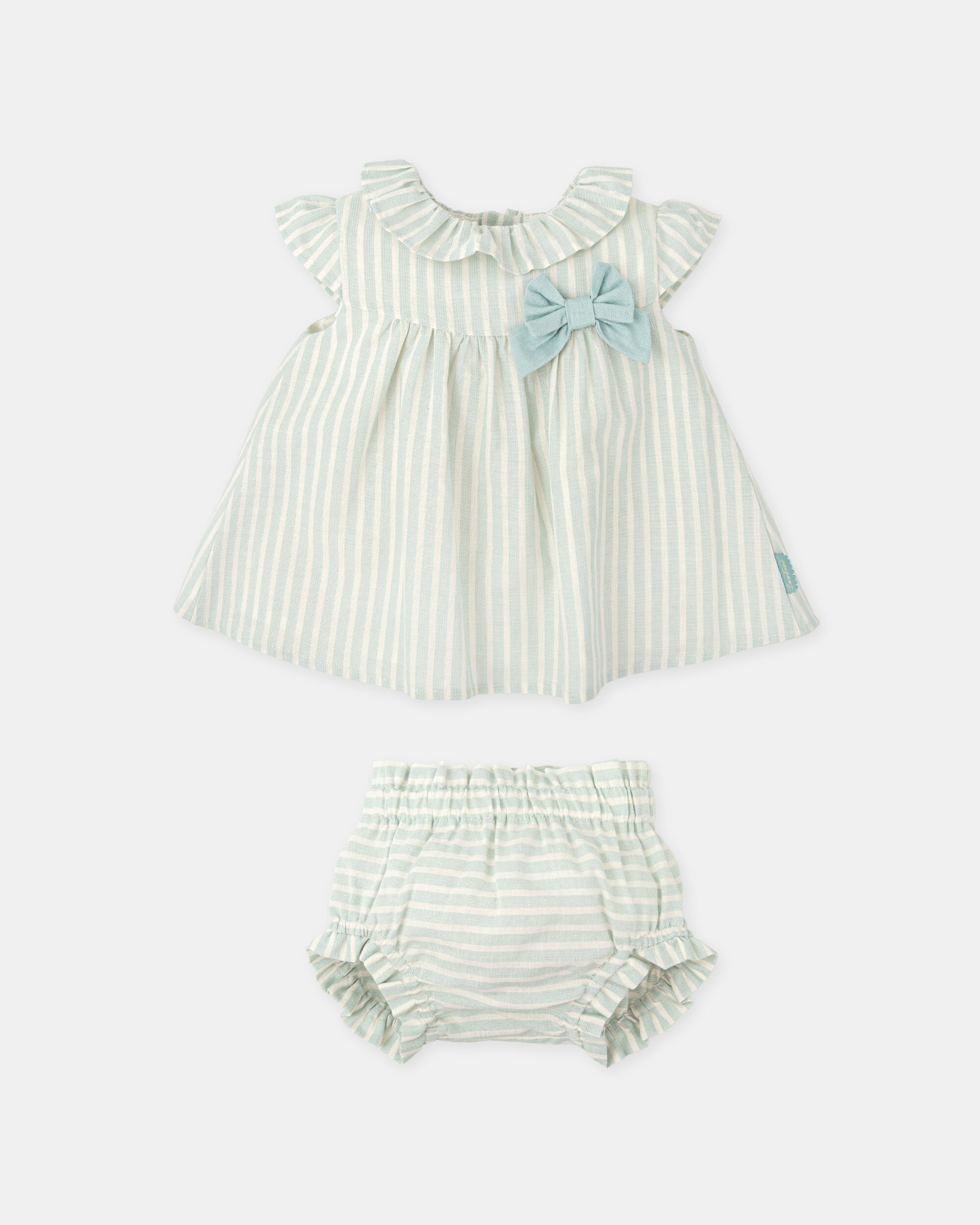 Vestido para Bebé com Cueca Às Riscas em Verde-mar Verde Água-3