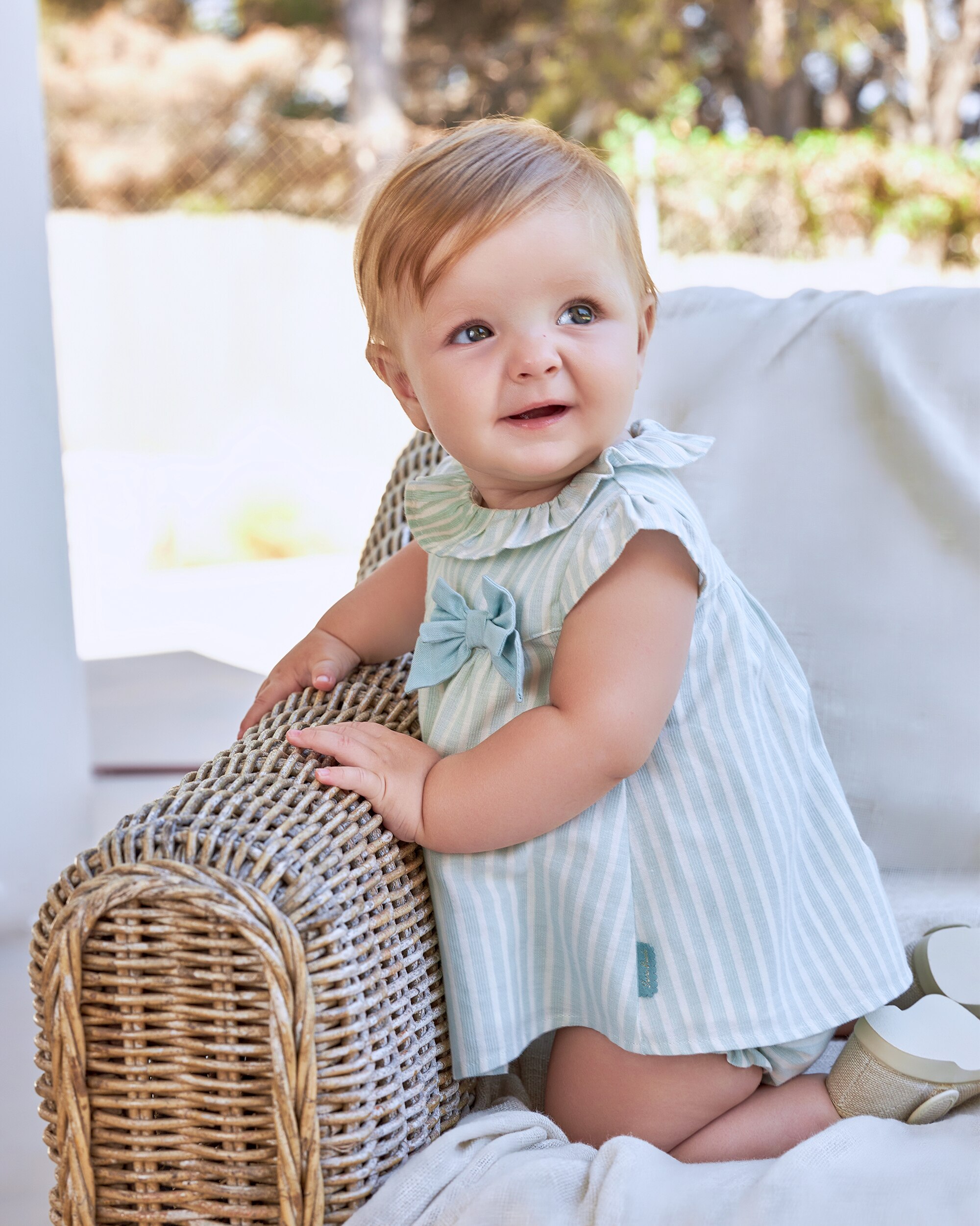 Vestido para Bebé com Cueca Às Riscas em Verde-mar Verde Água-4