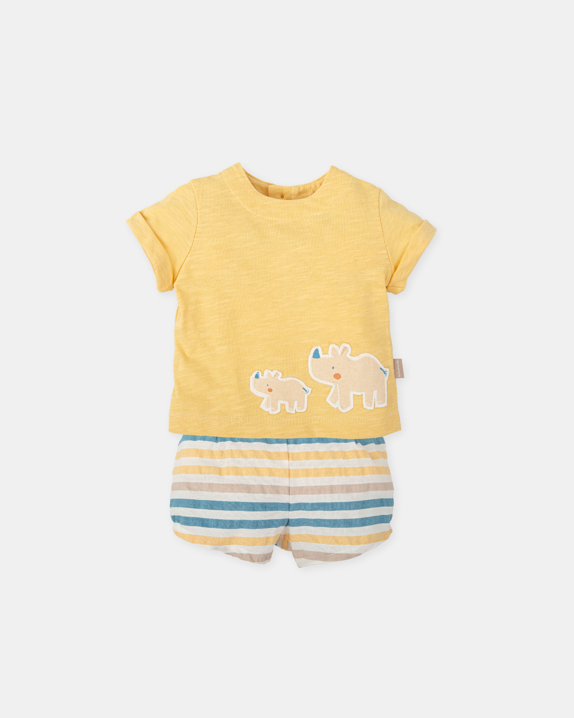 Conjunto para Bebé de T-shirt Motivo Rinoceronte e Bombazina Às Riscas Tutto Piccolo Amarelo-1