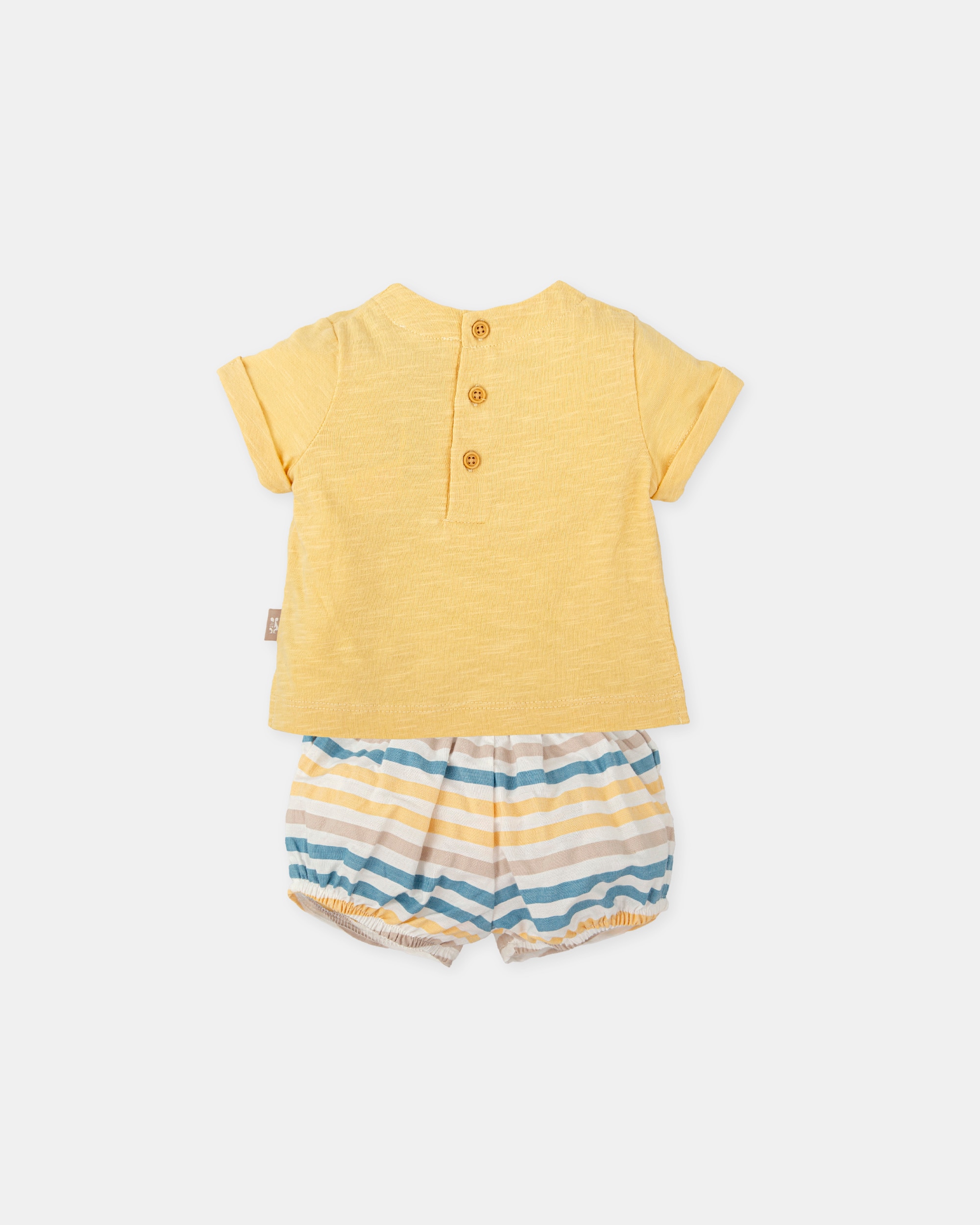 Conjunto para Bebé de T-shirt Motivo Rinoceronte e Bombazina Às Riscas Tutto Piccolo Amarelo-2