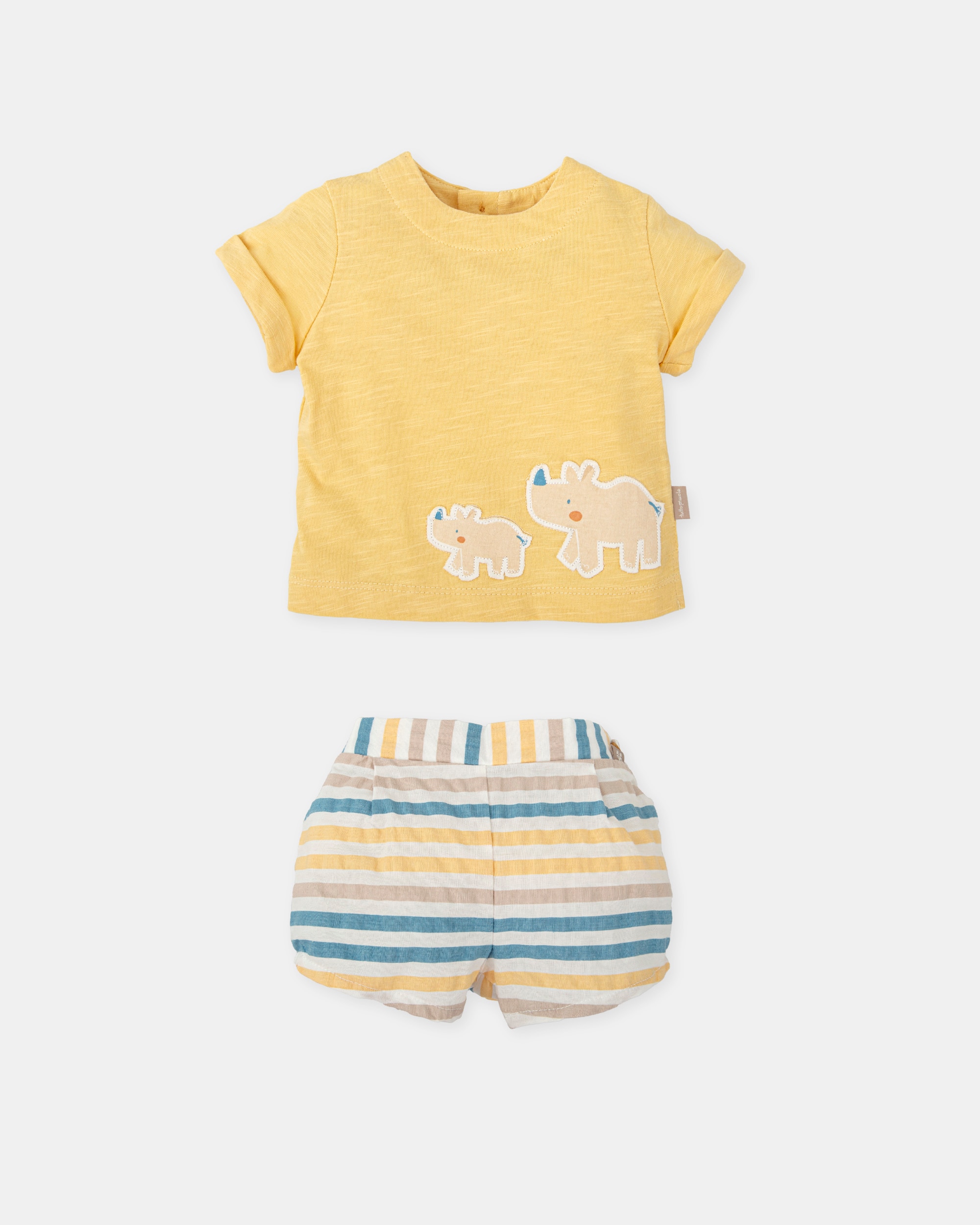 Conjunto para Bebé de T-shirt Motivo Rinoceronte e Bombazina Às Riscas Tutto Piccolo Amarelo-3