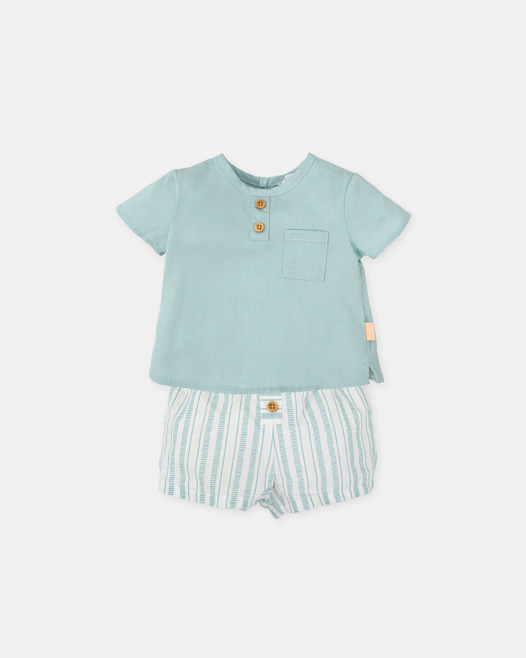 Conjunto para Bebé de T-shirt Água-marinha e Bombacha Às Riscas Tutto Piccolo Água-marinha-1