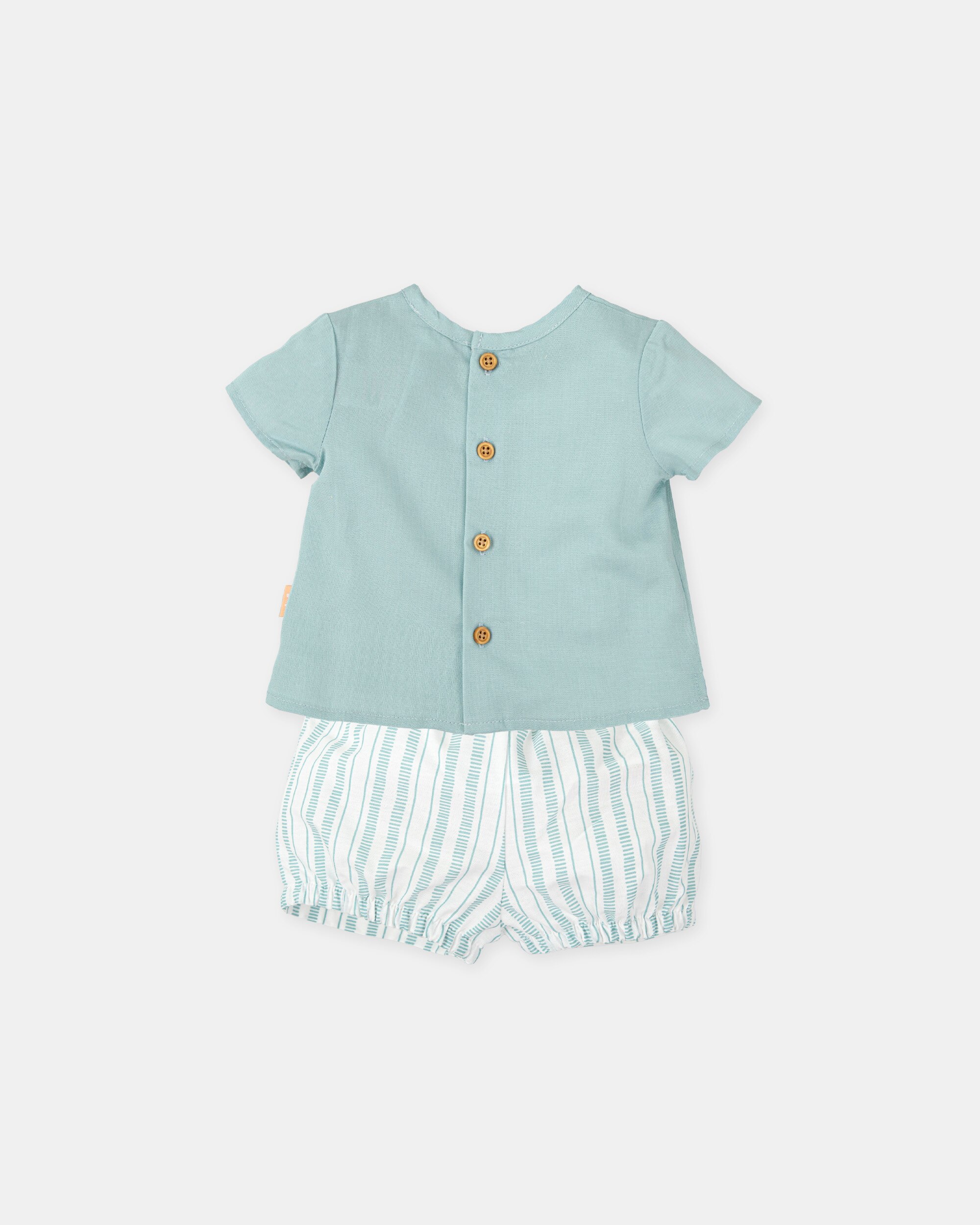 Conjunto para Bebé de T-shirt Água-marinha e Bombacha Às Riscas Tutto Piccolo Água-marinha-2