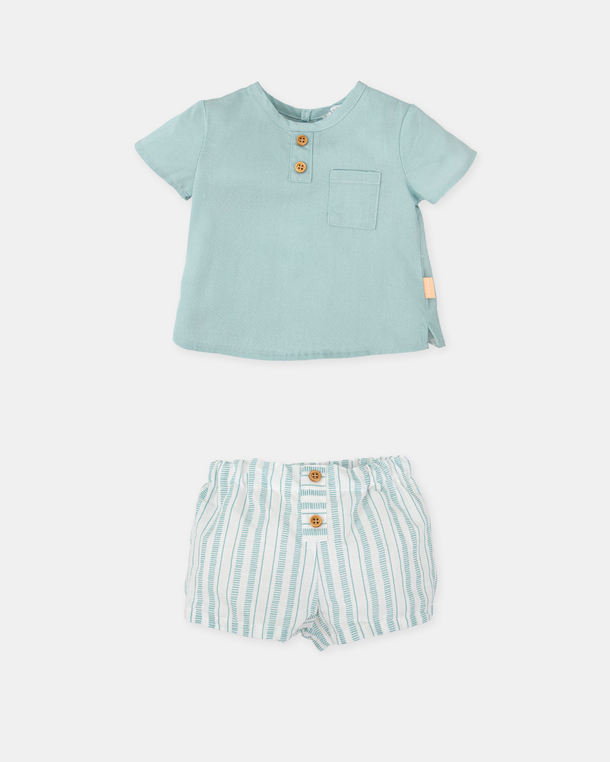 Conjunto para Bebé de T-shirt Água-marinha e Bombacha Às Riscas Tutto Piccolo Água-marinha-3