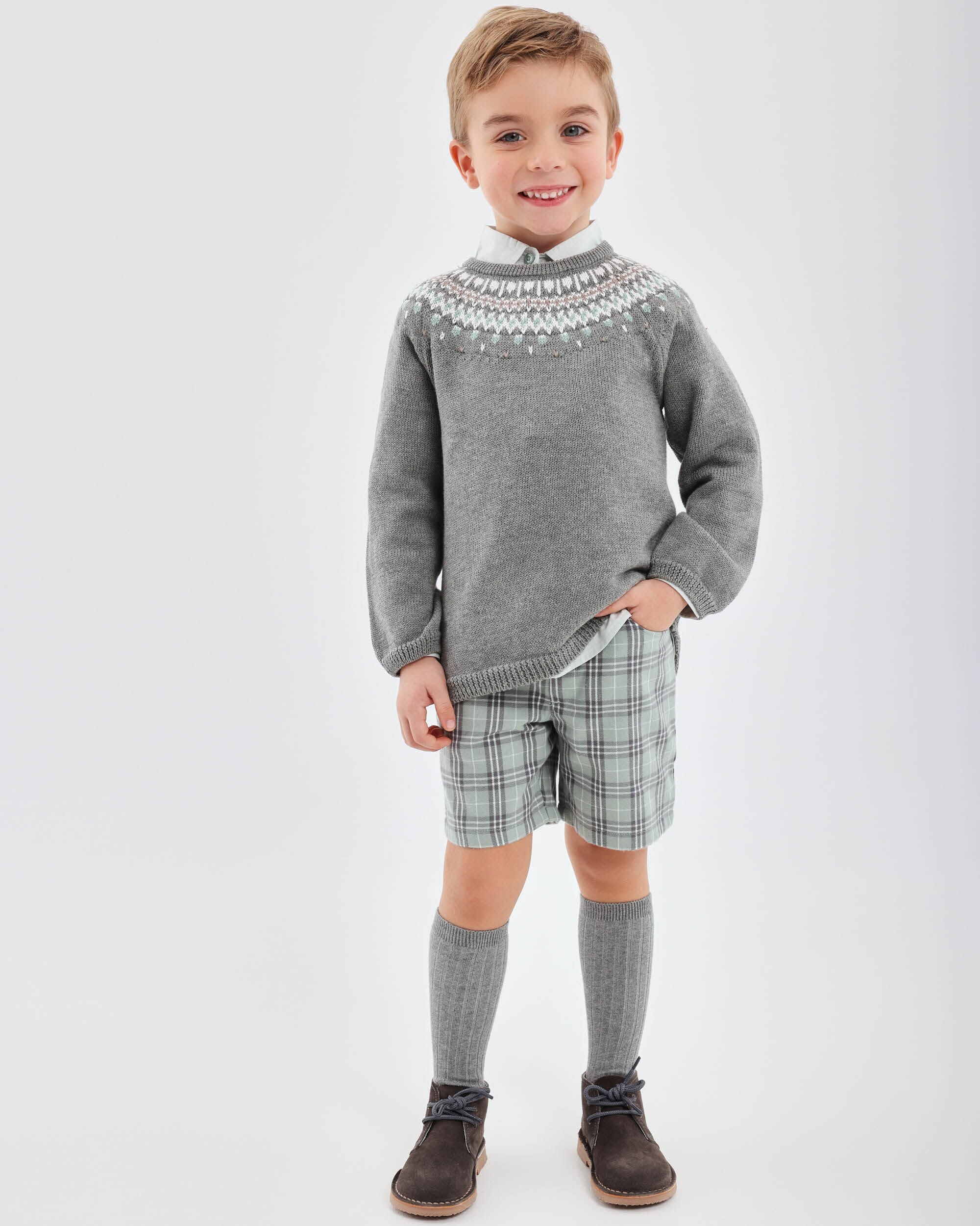 Conjunto Infantil de Bermudas aos Quadrados em Verde com Meias Tutto Piccolo Verde-3