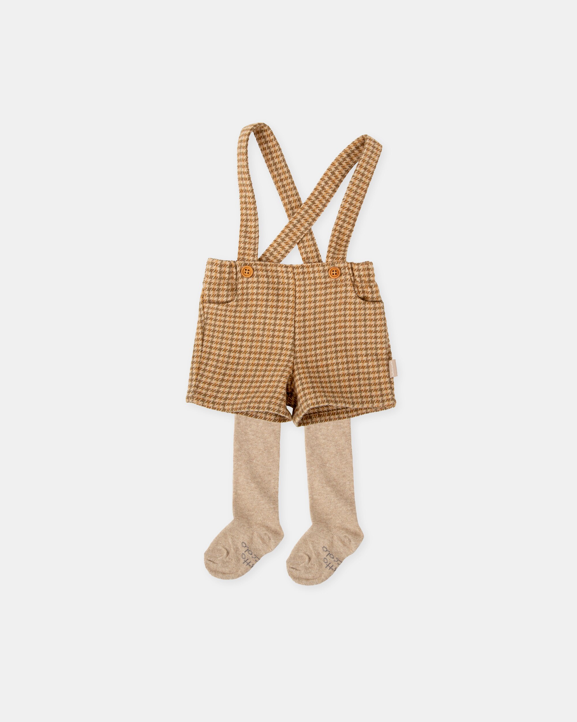 Conjunto para Bebé de Calções em Canela com Alças e Collants Tutto Piccolo Castanho-1