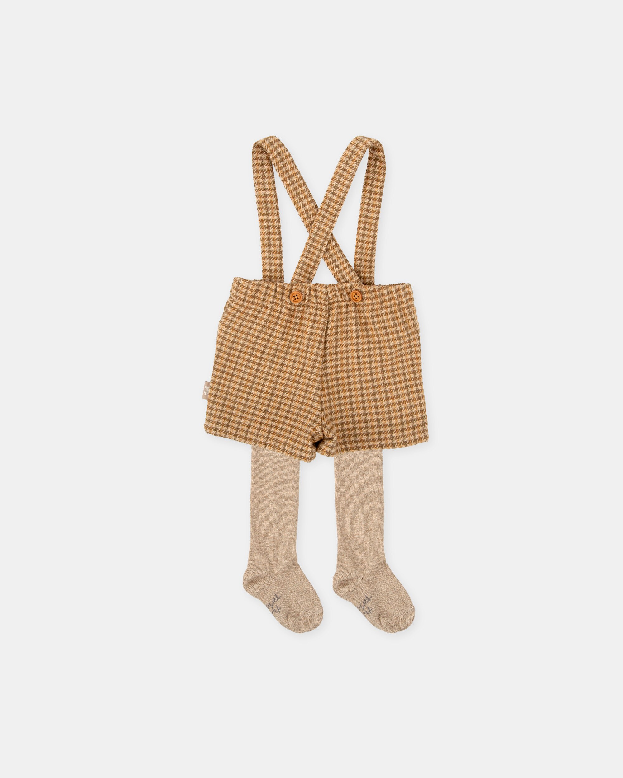 Conjunto para Bebé de Calções em Canela com Alças e Collants Tutto Piccolo Castanho-2