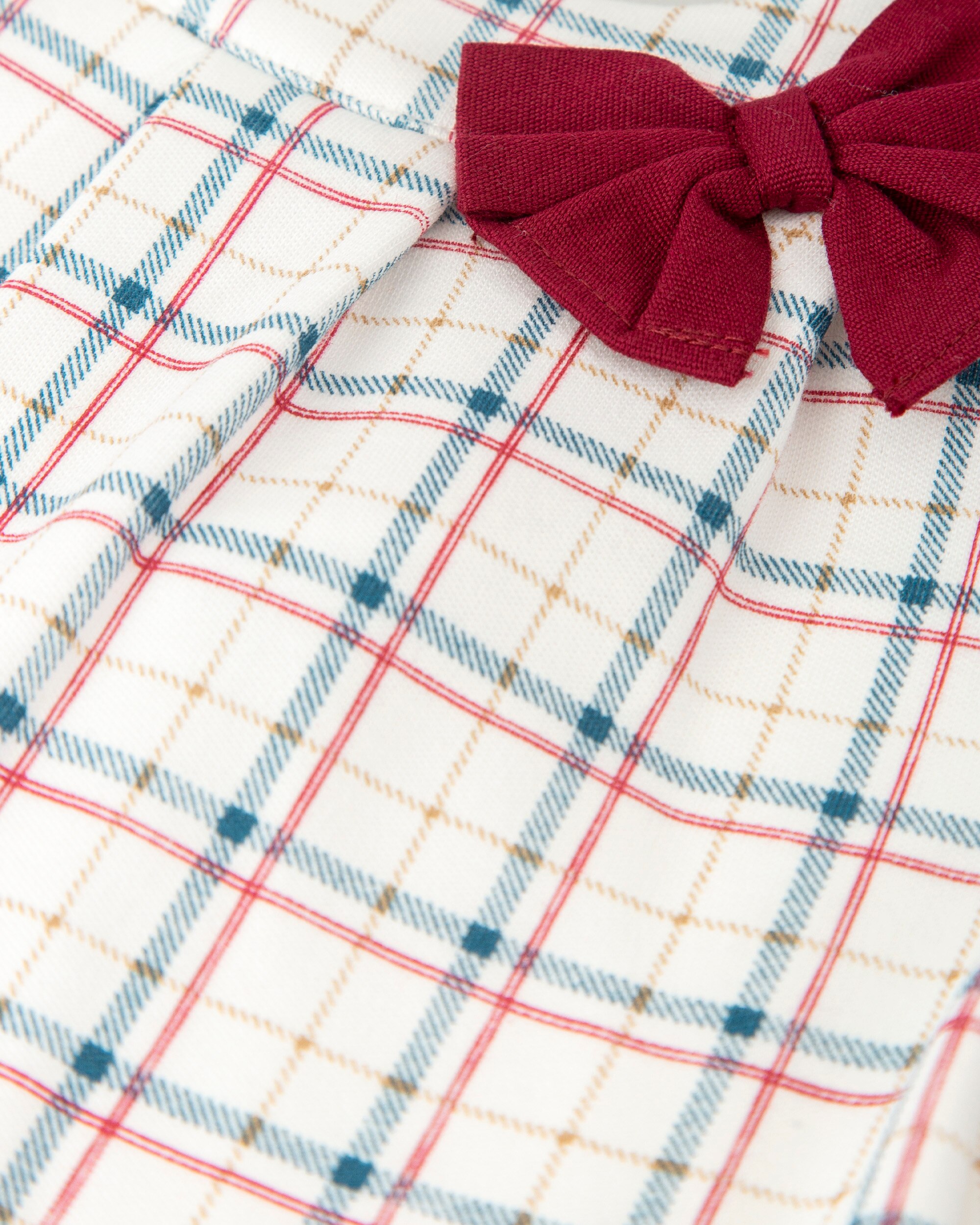 Conjunto para Bebé de Vestido aos Quadrados e Collants Tutto Piccolo Branco-4