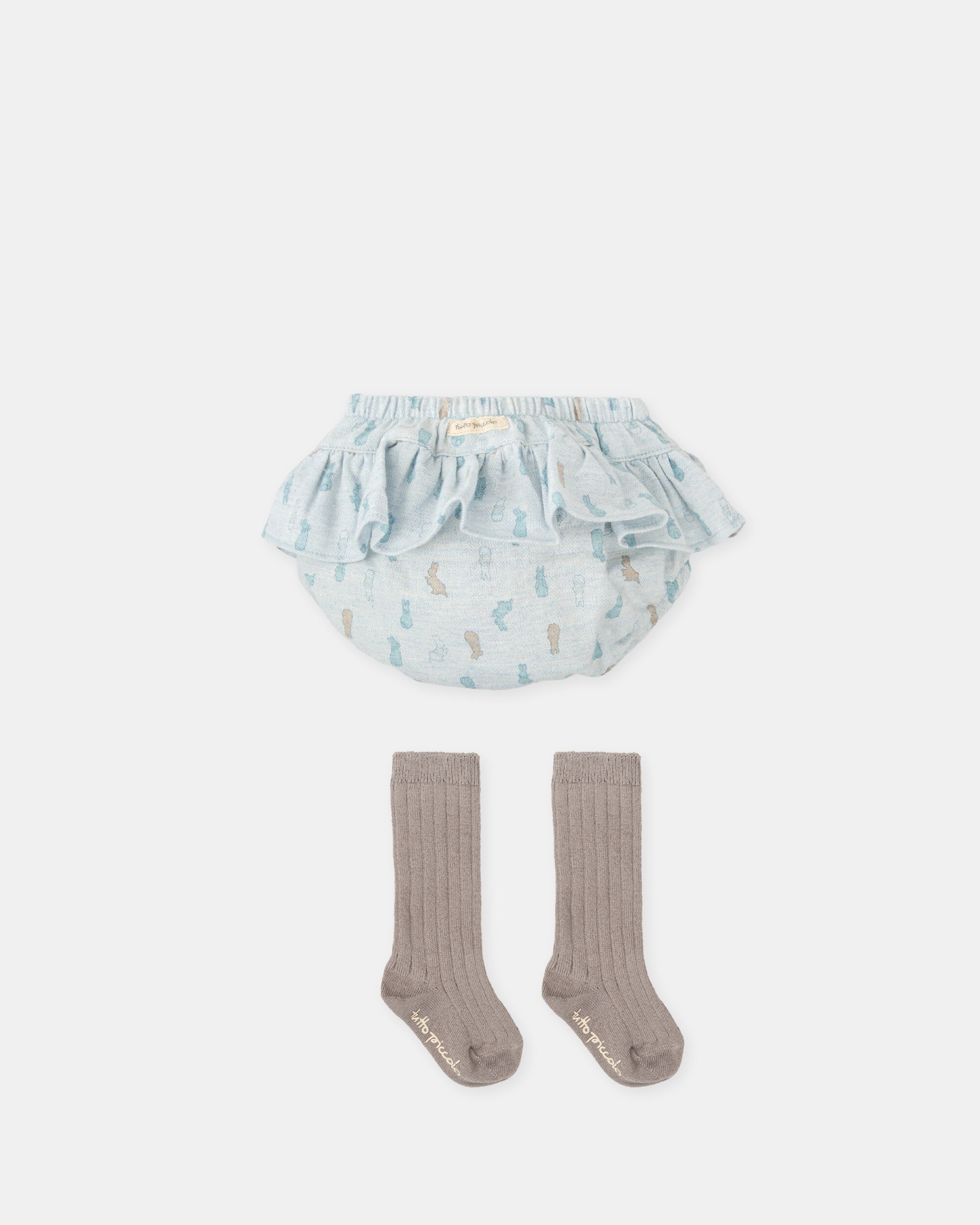 Conjunto para Bebé de Calções Coelhos Porcelana com Meias Tutto Piccolo Azul-claro-2