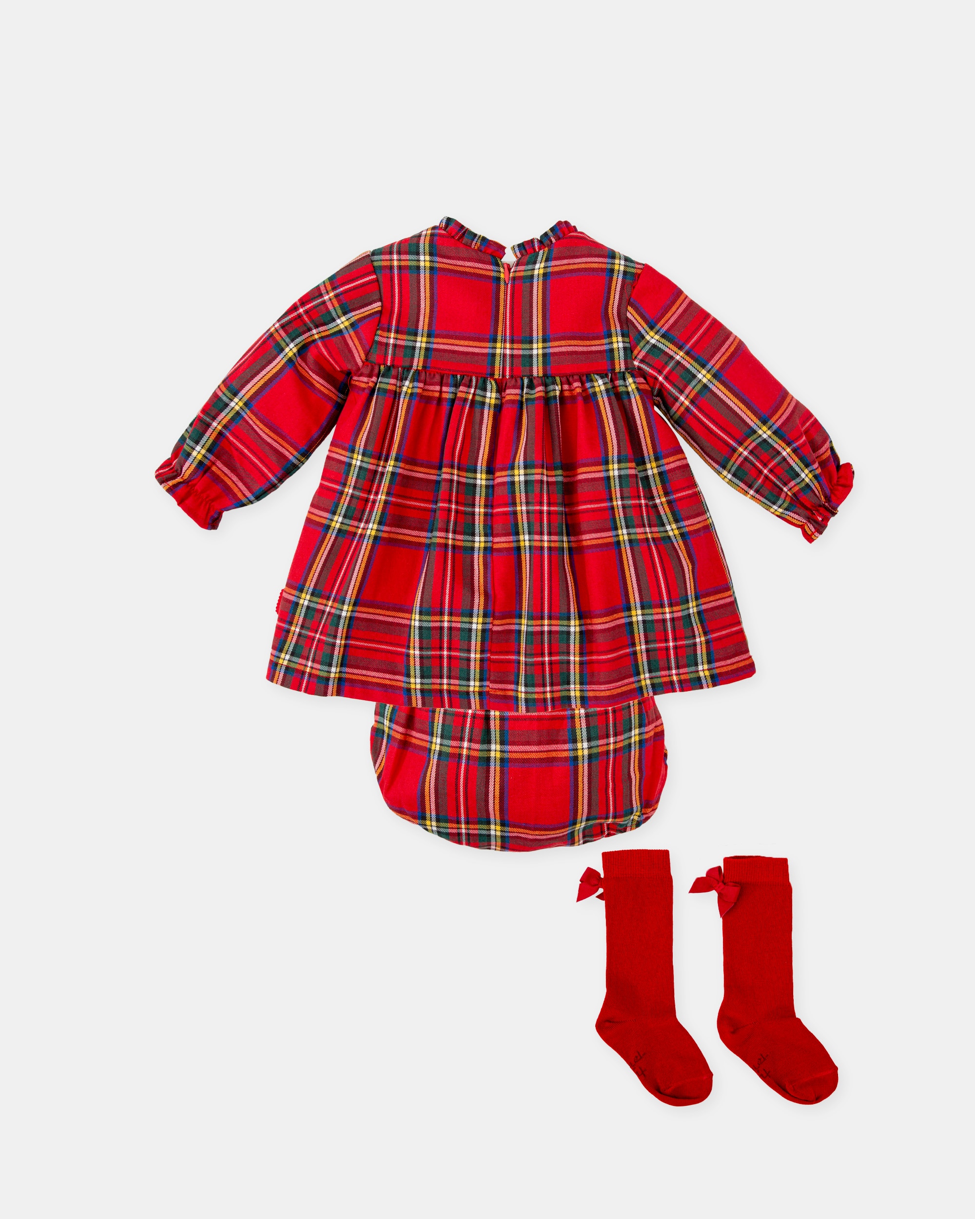 Conjunto para Bebé de Vestido com Cueca aos Quadrados em Vermelho e Meias Tutto Piccolo Vermelho-2