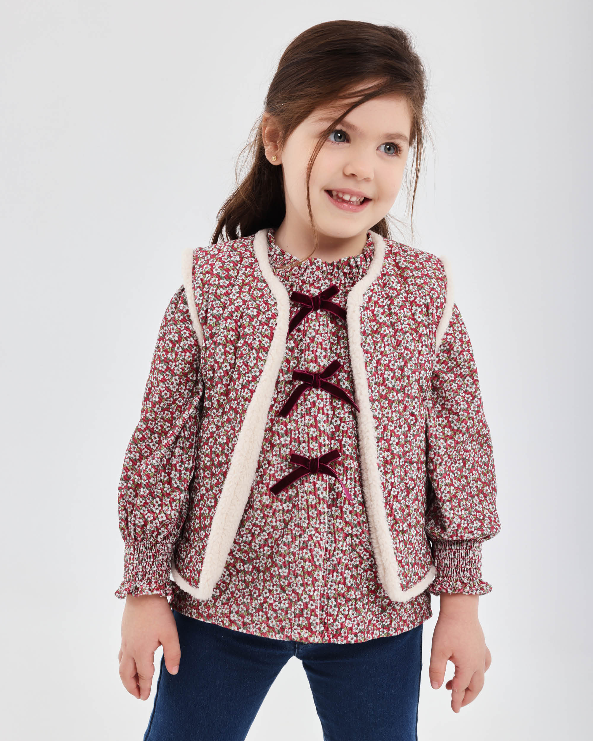 Blusa Infantil Flores Bordeaux Tutto Piccolo Grená-3