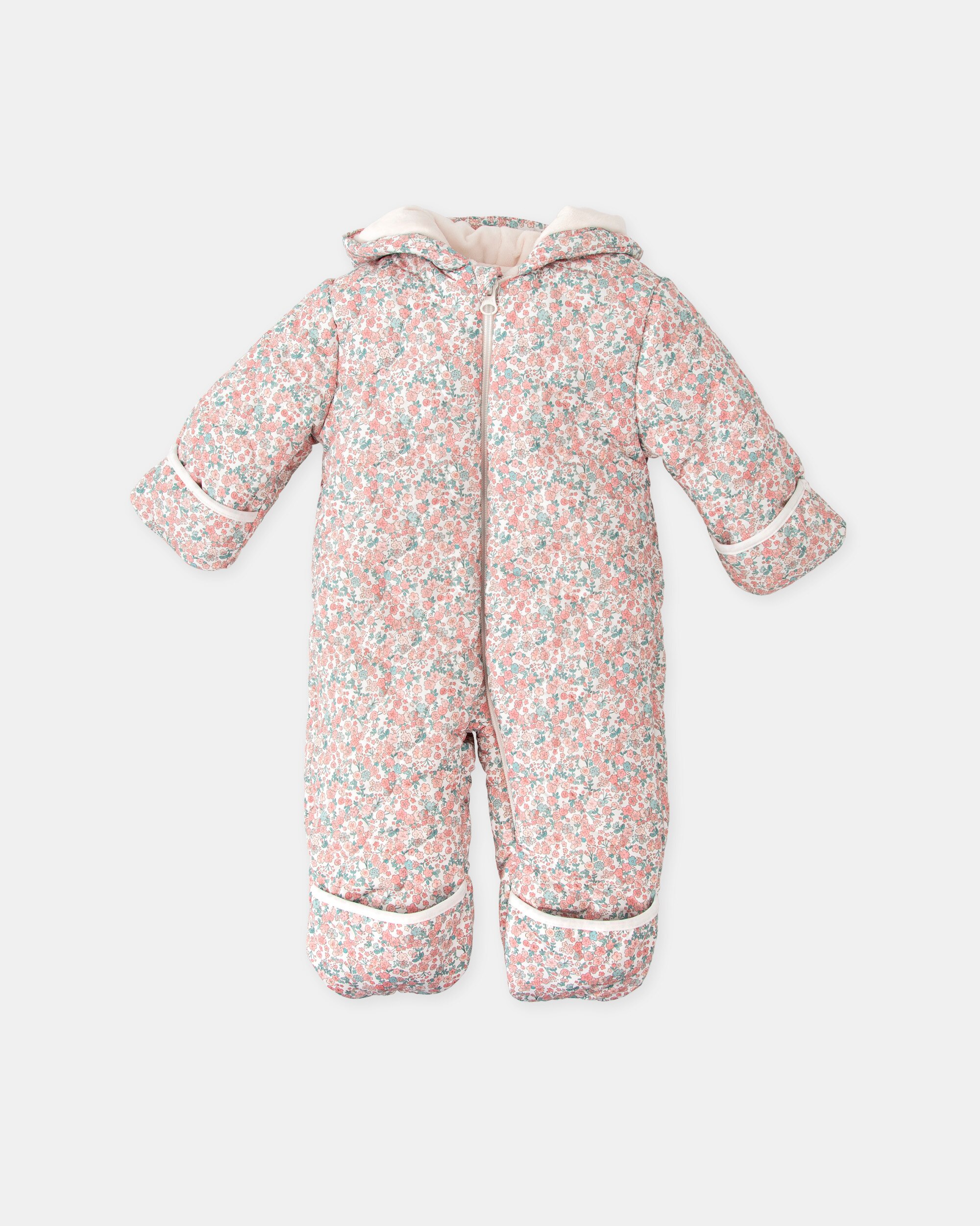 Macacão Acolchoado para Bebé com Capuz Flores Pétalo Tutto Piccolo Rosa-1