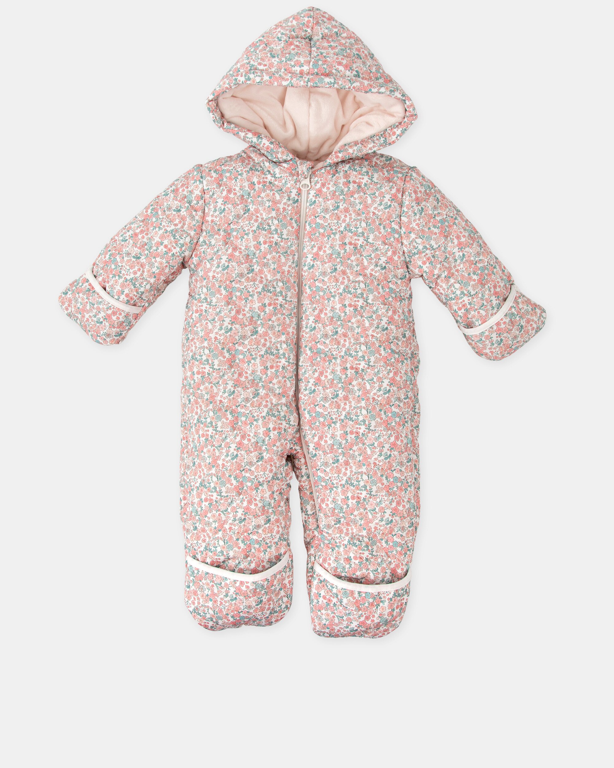 Macacão Acolchoado para Bebé com Capuz Flores Pétalo Tutto Piccolo Rosa-4