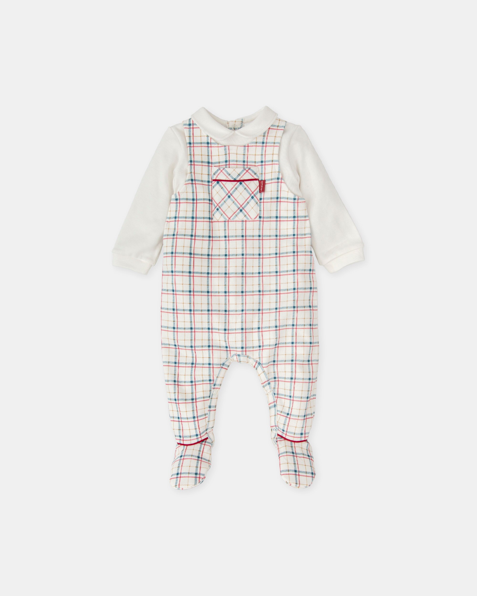 Babygrow com Pé para Bebé Efeito 2 em 1 Branco aos Quadrados Tutto Piccolo Branco-1