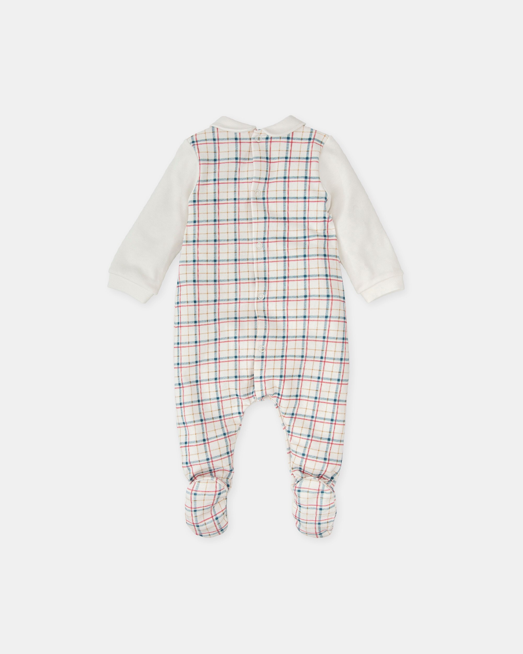 Babygrow com Pé para Bebé Efeito 2 em 1 Branco aos Quadrados Tutto Piccolo Branco-2