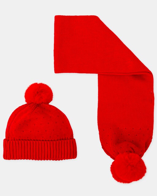 Imagem 0 de Conjunto de Gorro e Cachecol Infantil em Vermelho