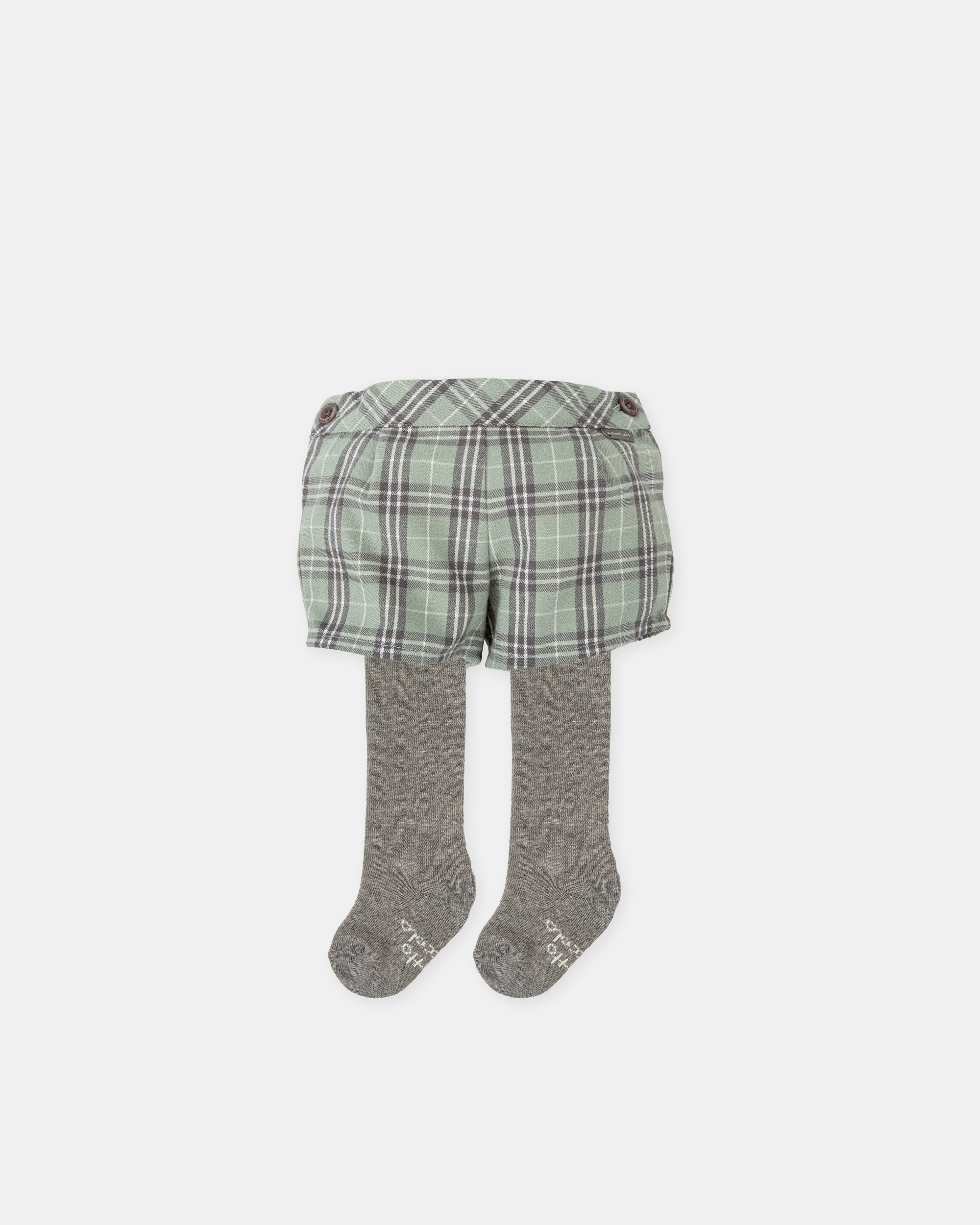 Conjunto para Bebé de Calções aos Quadrados em Verde com Collants Tutto Piccolo Verde-1