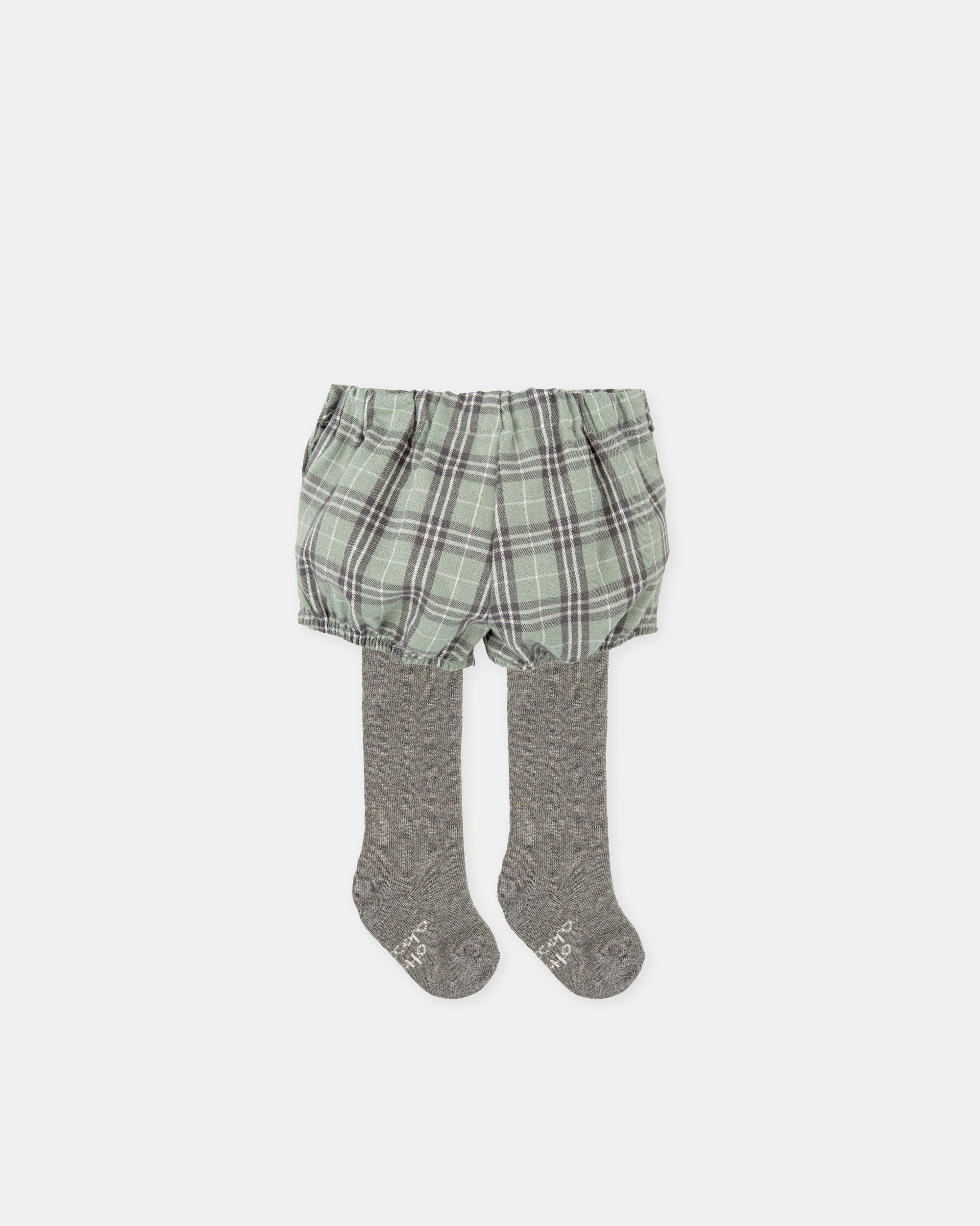 Conjunto para Bebé de Calções aos Quadrados em Verde com Collants Tutto Piccolo Verde-2