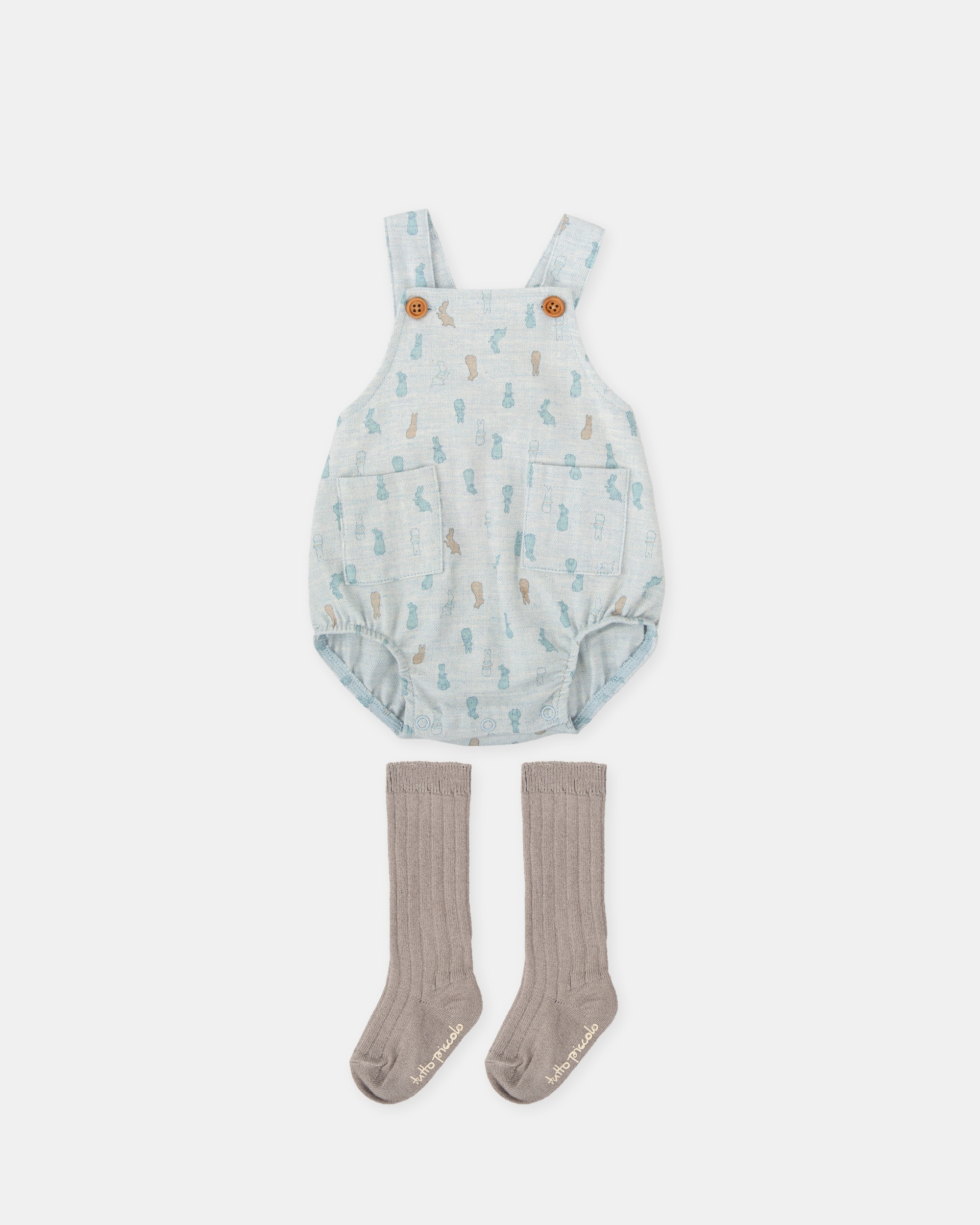Conjunto para Bebé de Macacão Curto Coelhos com Meias Azul-claro-1