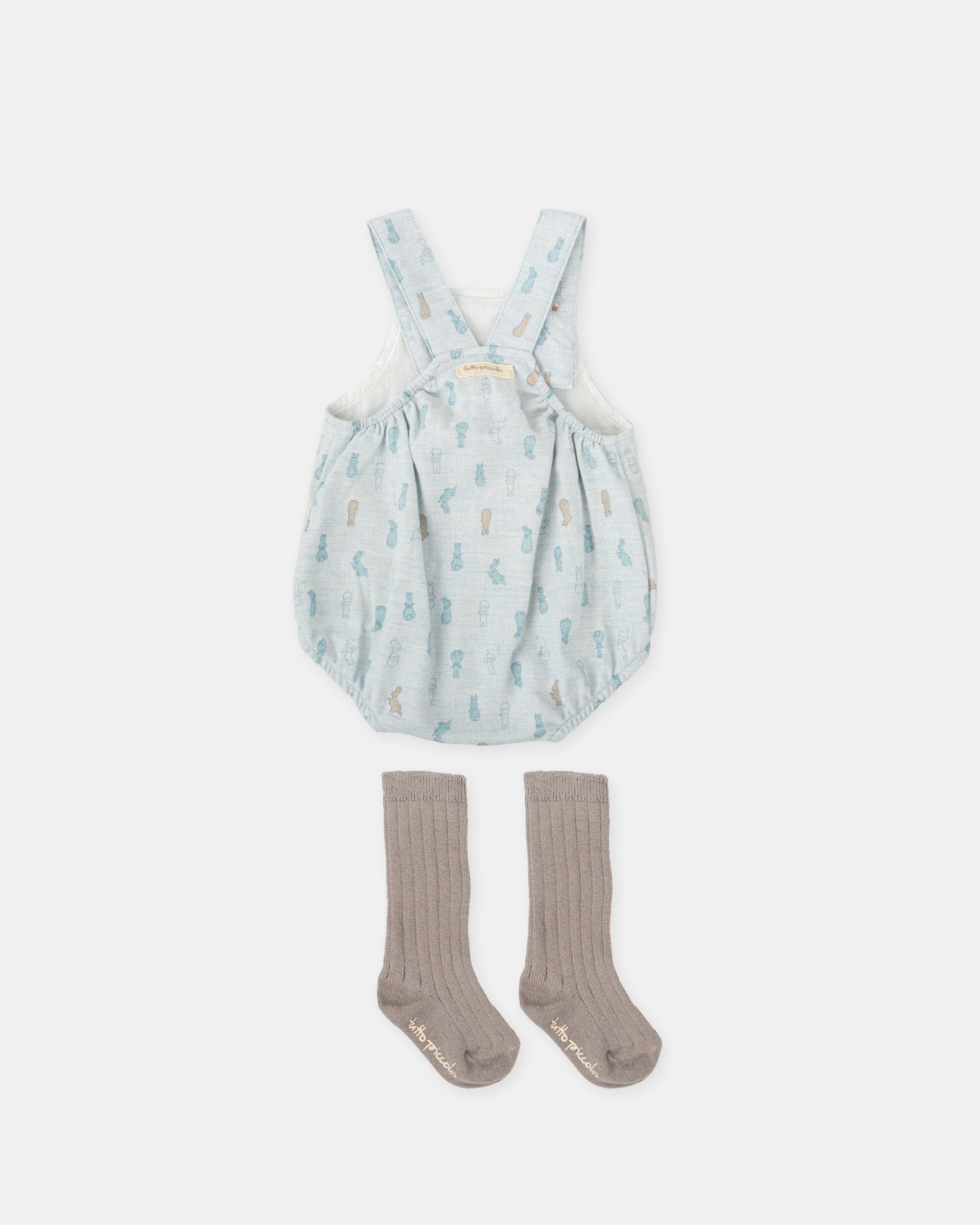 Conjunto para Bebé de Macacão Curto Coelhos com Meias Azul-claro-2