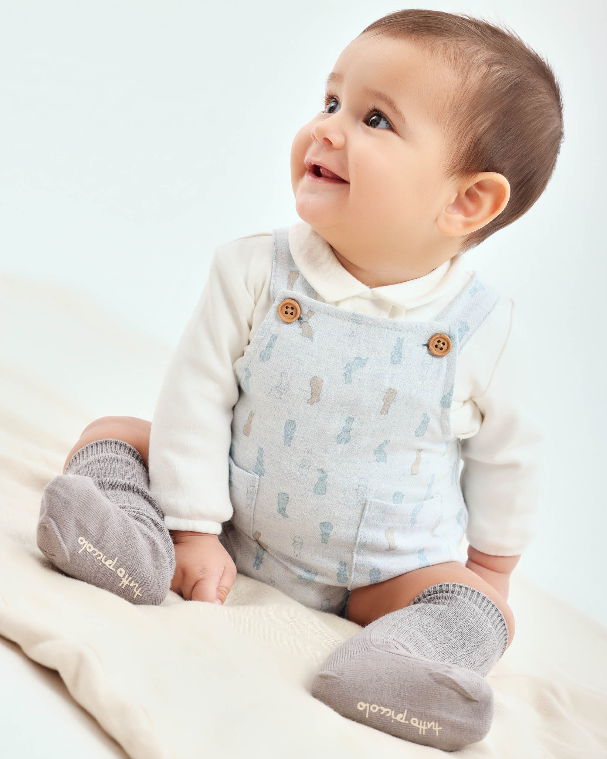 Conjunto para Bebé de Macacão Curto Coelhos com Meias Azul-claro-3