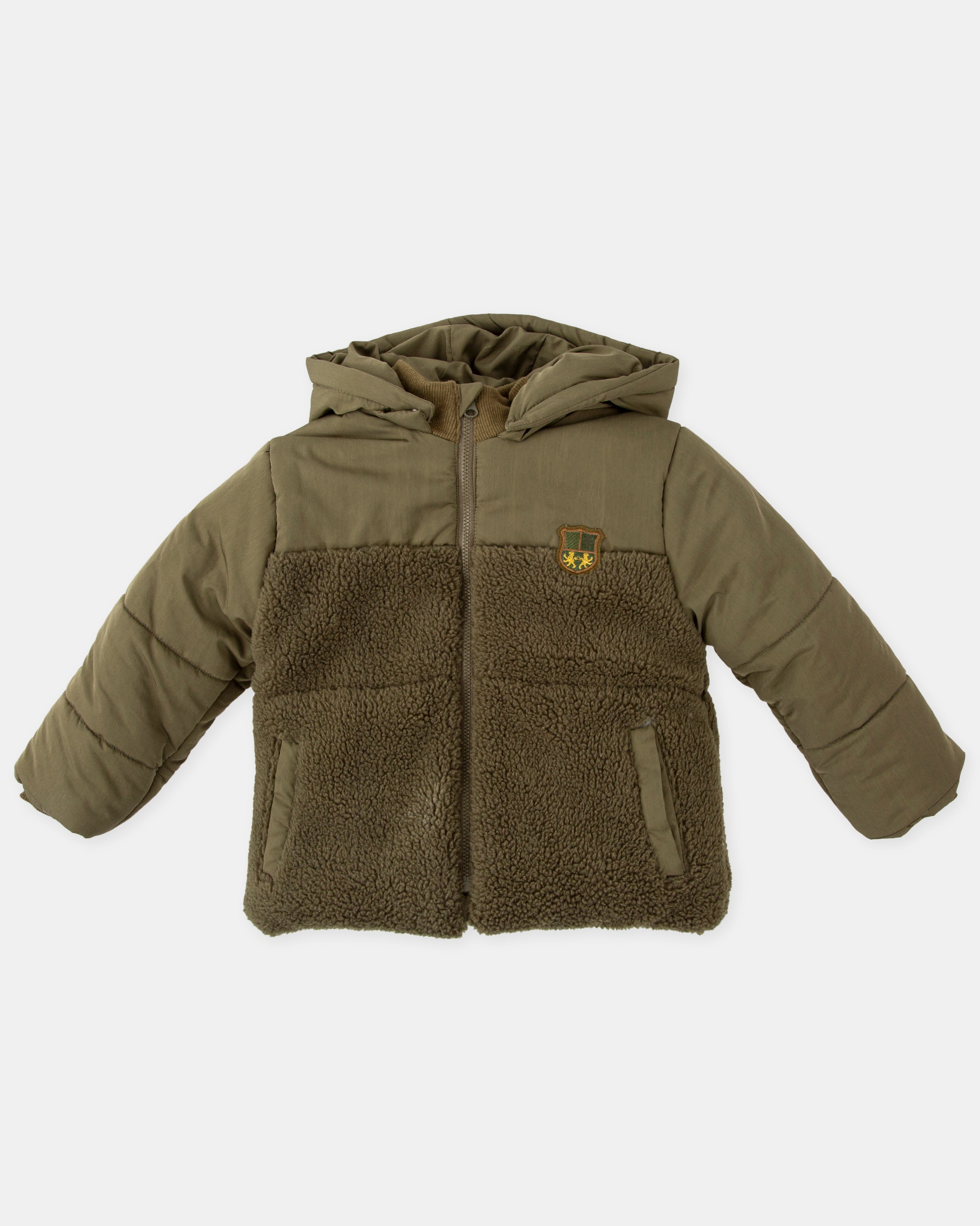 Blusão Acolchoado Infantil Combinado com Capuz Desmontável Caqui Tutto Piccolo Caqui-1