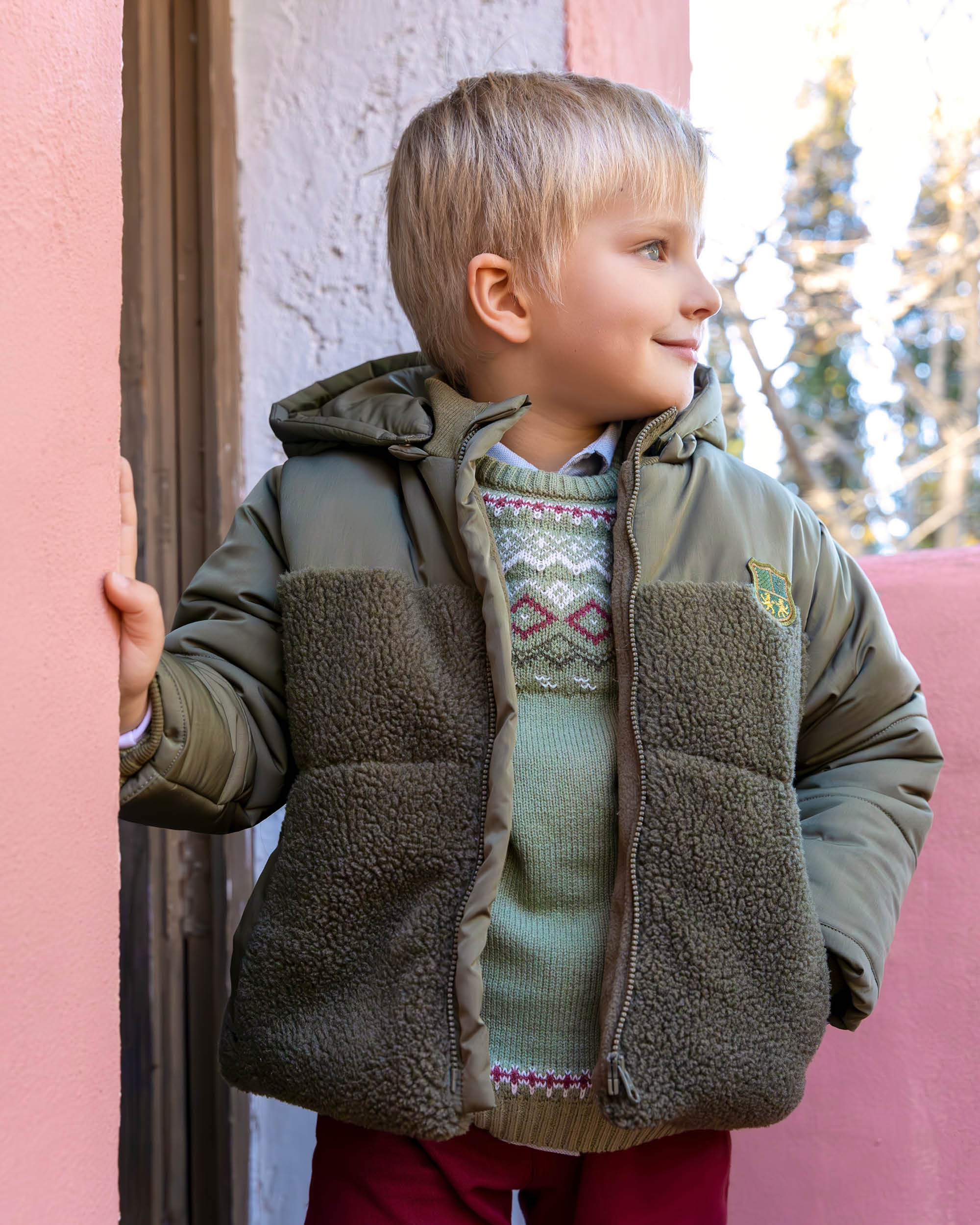 Blusão Acolchoado Infantil Combinado com Capuz Desmontável Caqui Tutto Piccolo Caqui-3