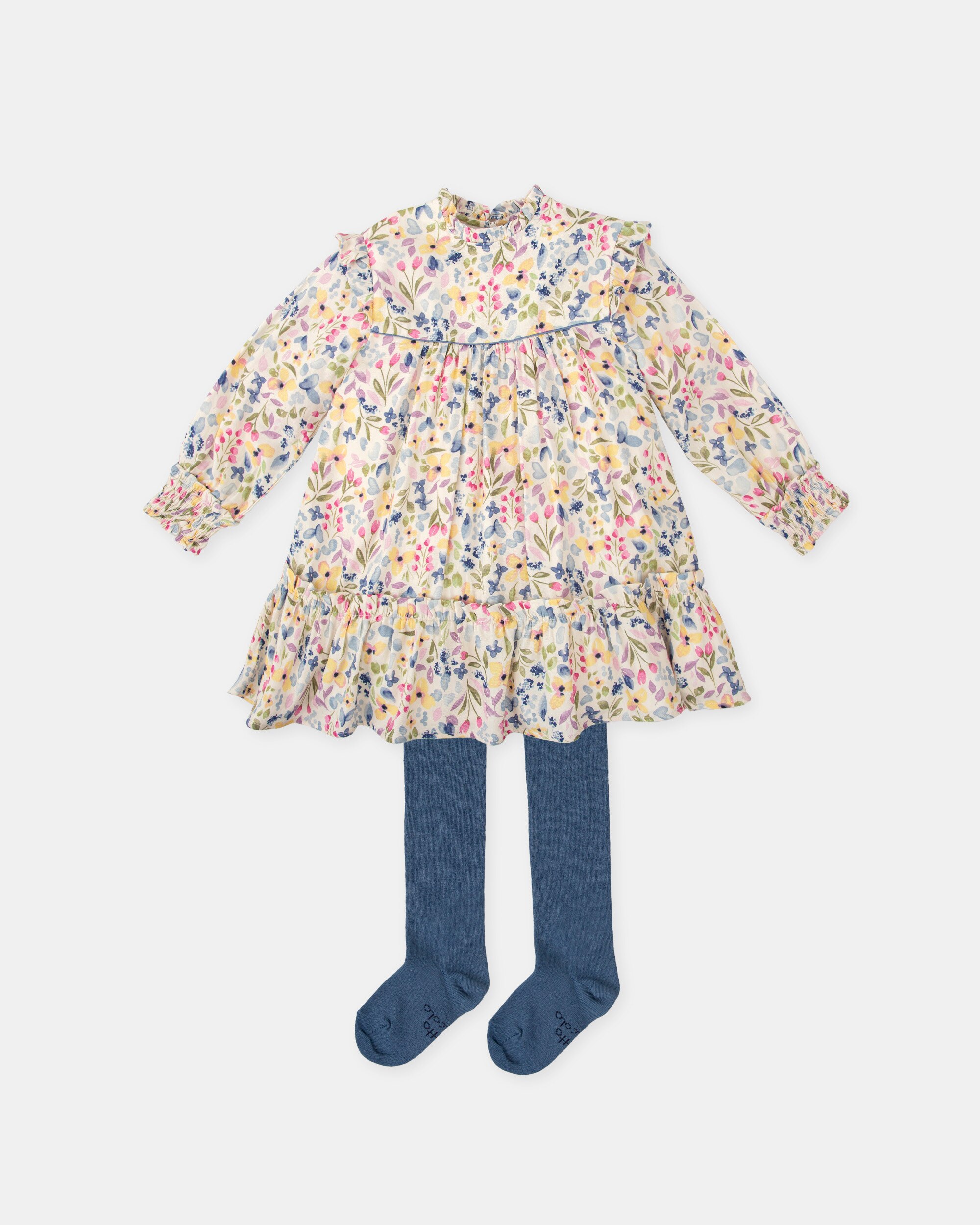 Conjunto Infantil de Vestido Flores Púrpura com Collants Tutto Piccolo Lilás-1