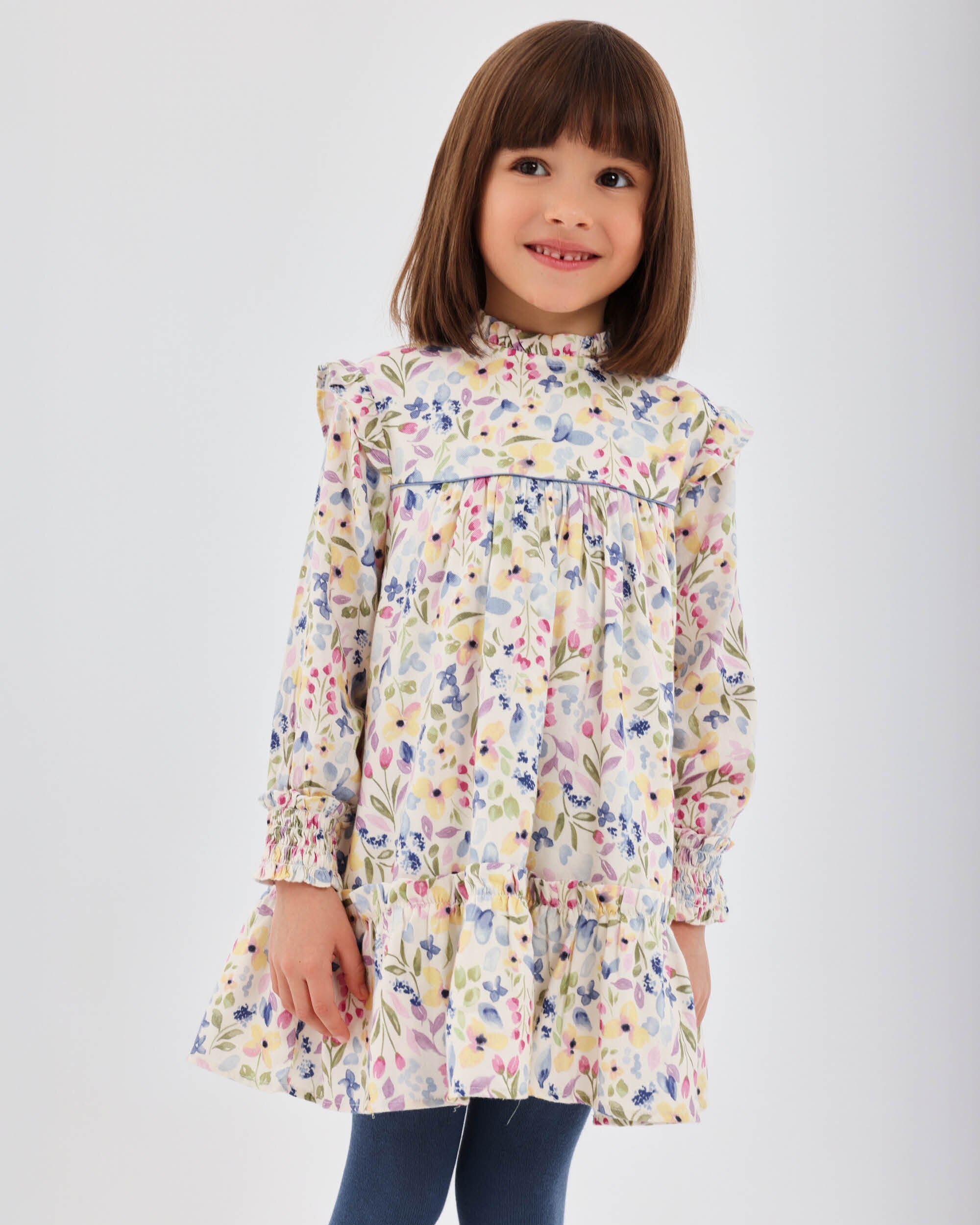 Conjunto Infantil de Vestido Flores Púrpura com Collants Tutto Piccolo Lilás-3