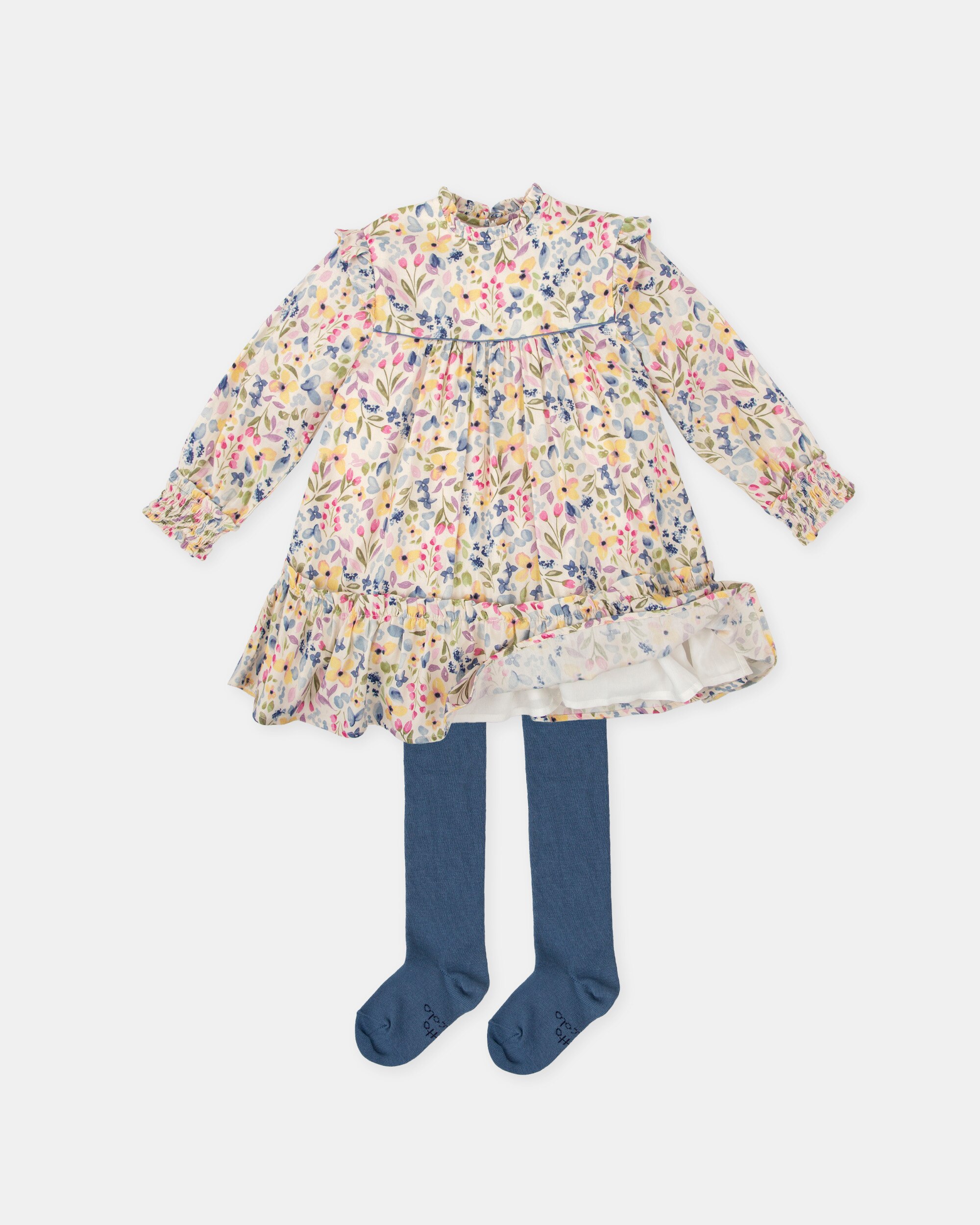 Conjunto Infantil de Vestido Flores Púrpura com Collants Tutto Piccolo Lilás-4
