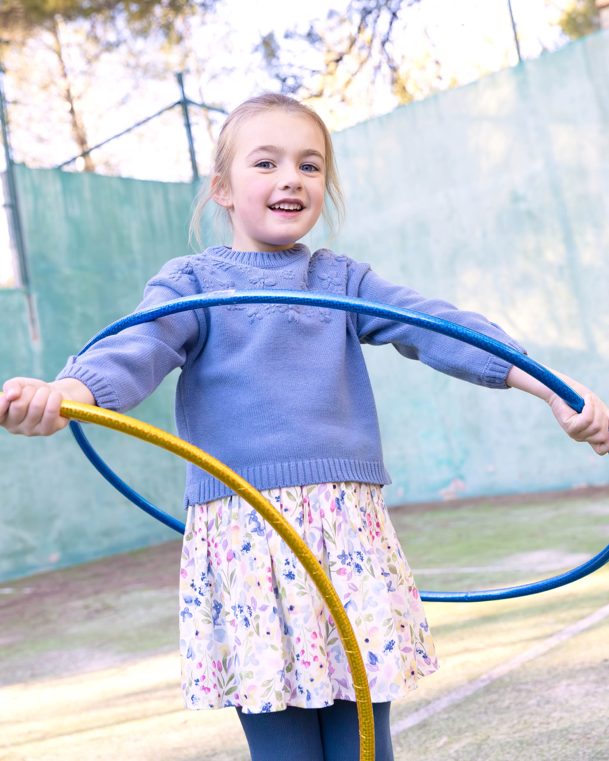Conjunto Infantil de Saia Flores em Púrpura com Collants Tutto Piccolo Lilás-3