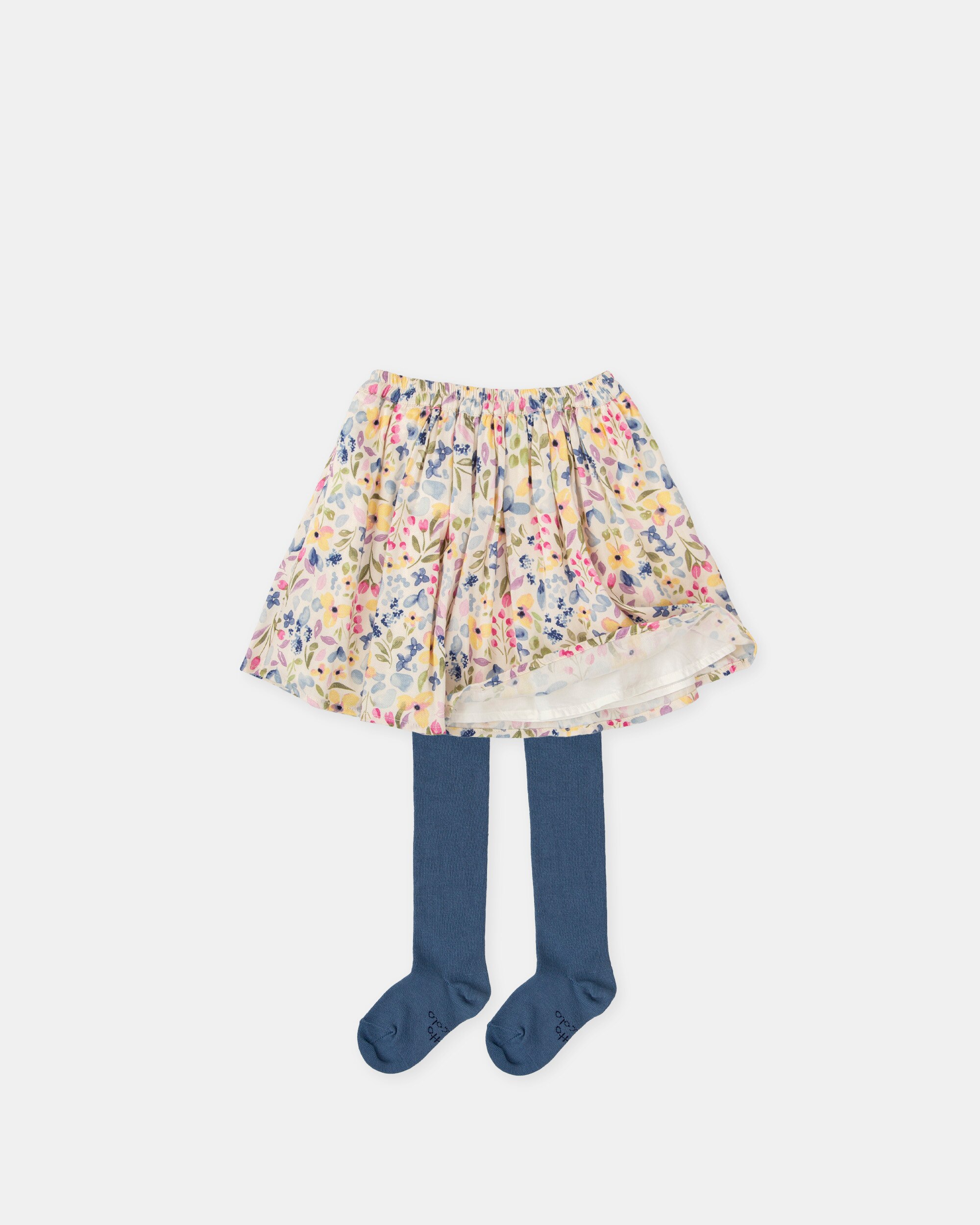 Conjunto Infantil de Saia Flores em Púrpura com Collants Tutto Piccolo Lilás-4