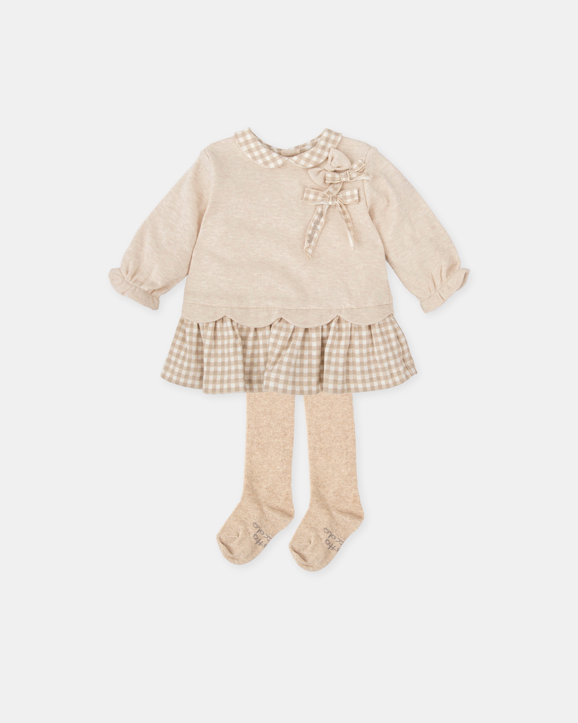 Conjunto de Bebé de Vestido em Areia e Collants Tutto Piccolo Castanho-claro-1