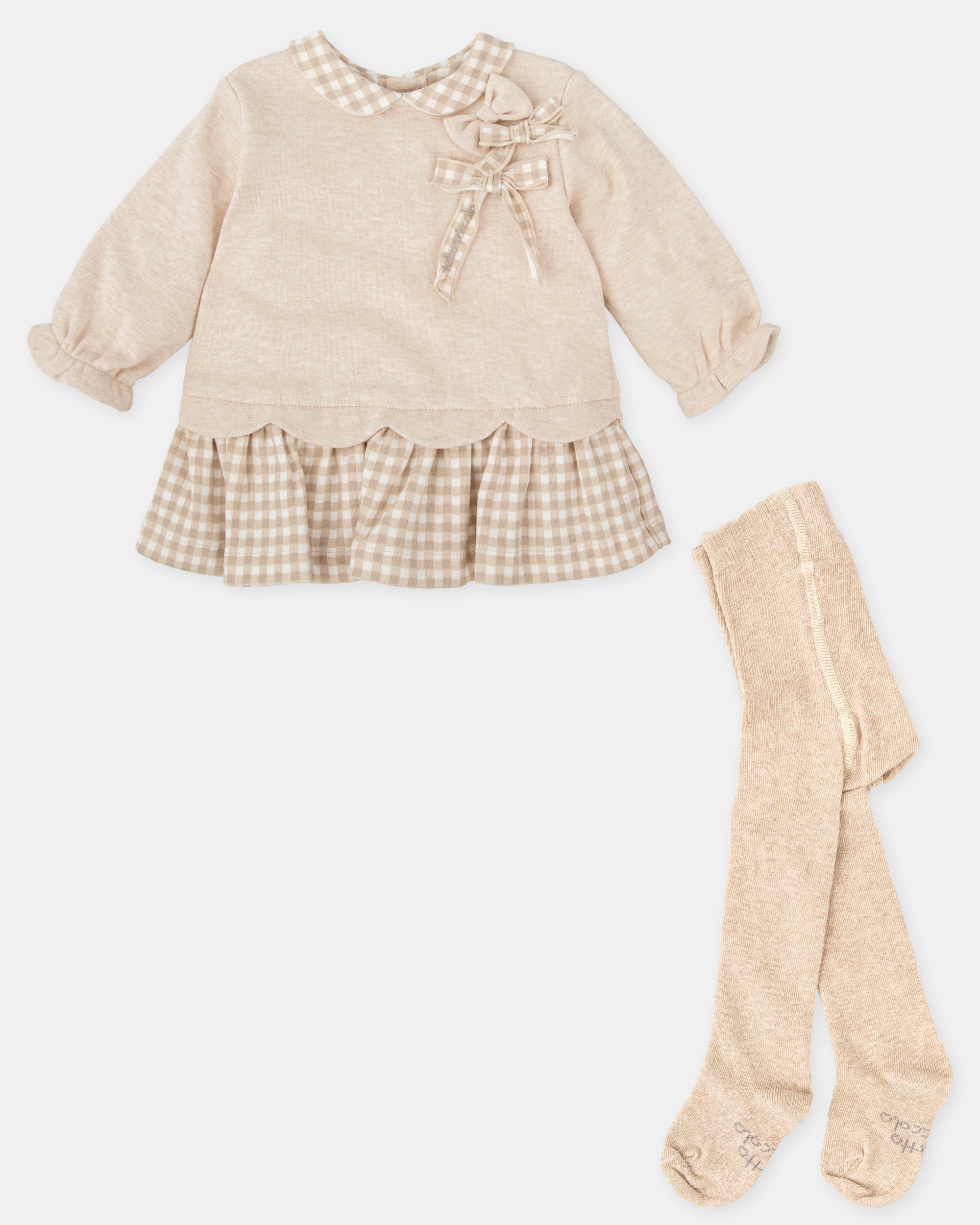 Conjunto de Bebé de Vestido em Areia e Collants Tutto Piccolo Castanho-claro-3