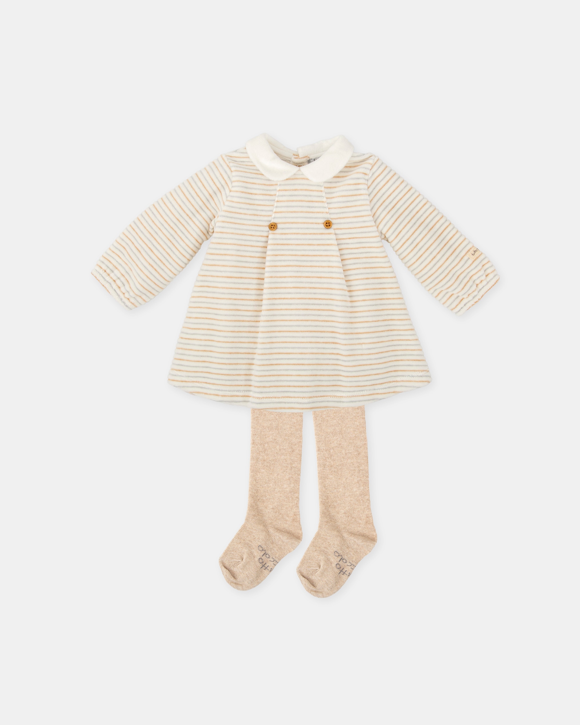 Conjunto para Bebé de Vestido Tundosado em Branco e Collants Tutto Piccolo Cru-1