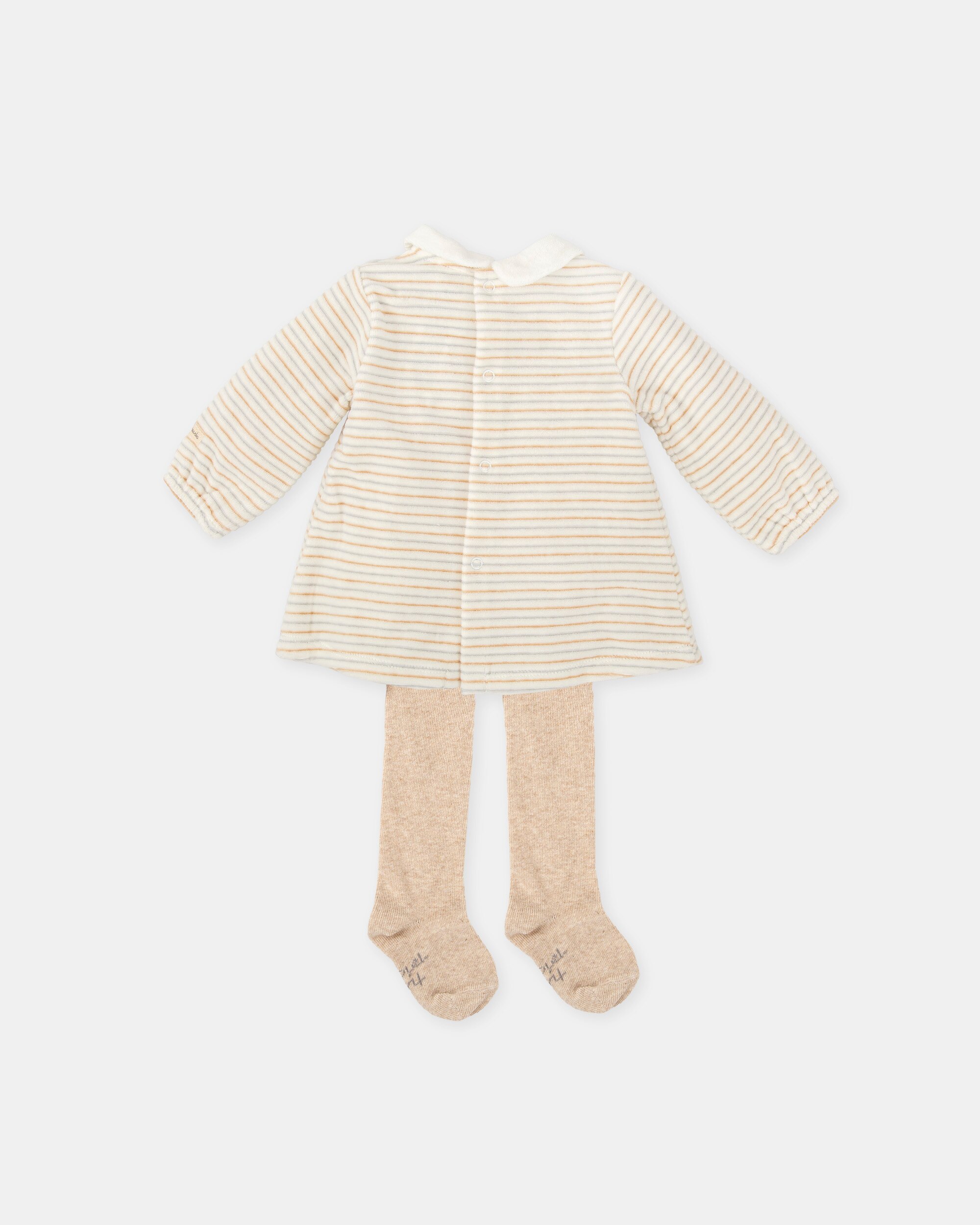 Conjunto para Bebé de Vestido Tundosado em Branco e Collants Tutto Piccolo Cru-2