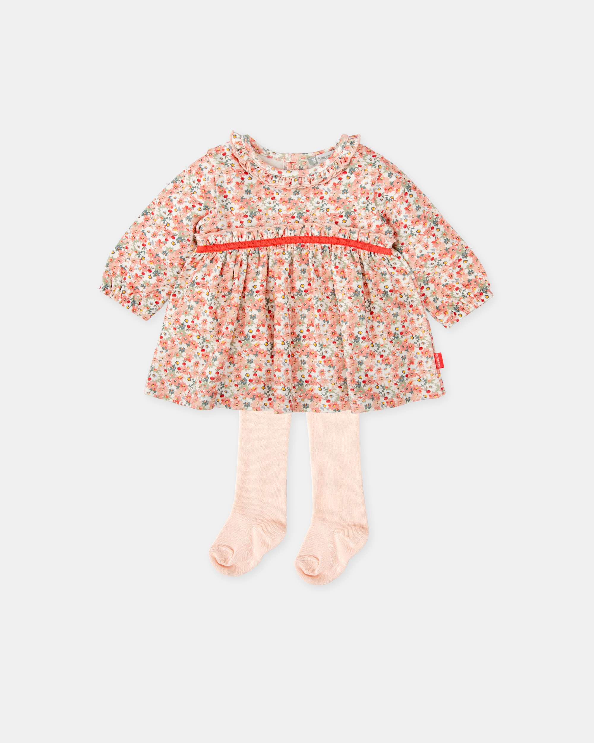 Conjunto para Bebé de Vestido Flores Pétalo e Collants Tutto Piccolo Rosa-1