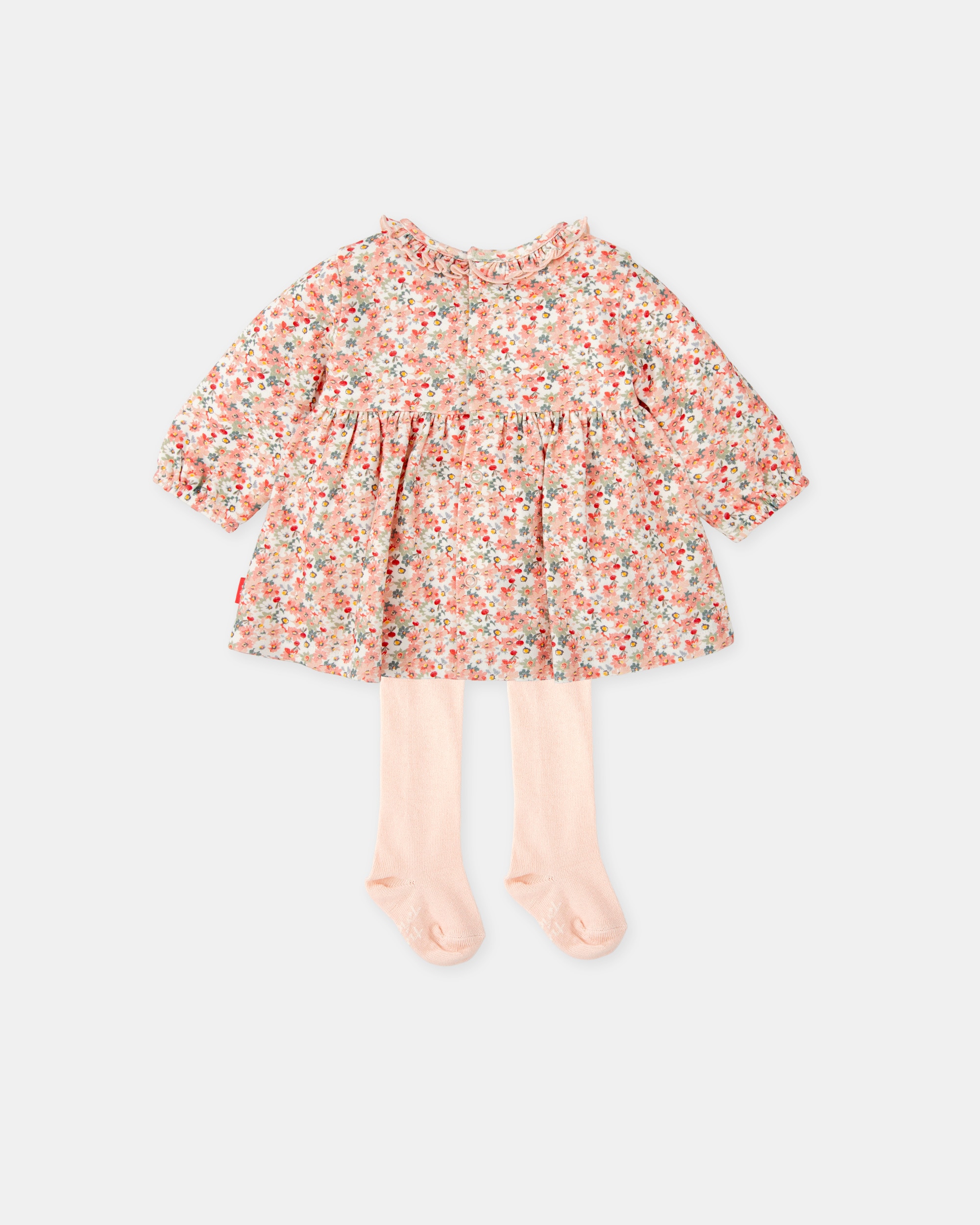 Conjunto para Bebé de Vestido Flores Pétalo e Collants Tutto Piccolo Rosa-2