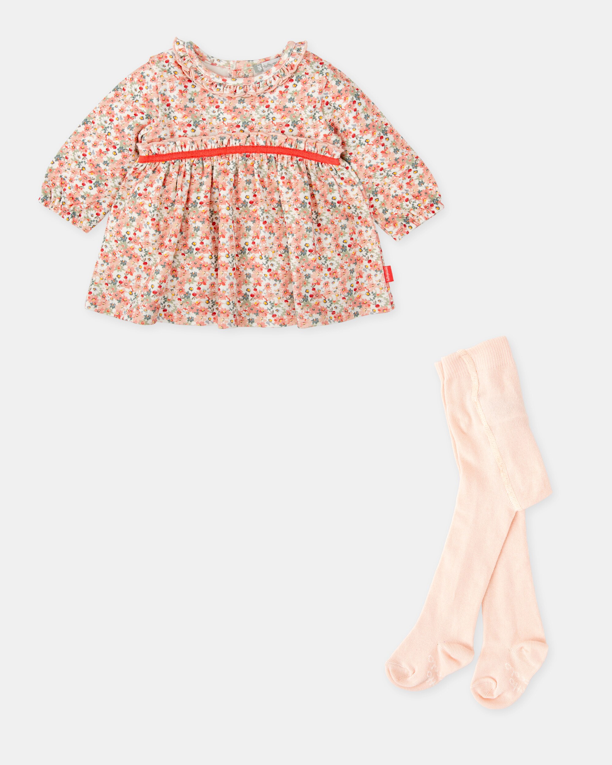 Conjunto para Bebé de Vestido Flores Pétalo e Collants Tutto Piccolo Rosa-4