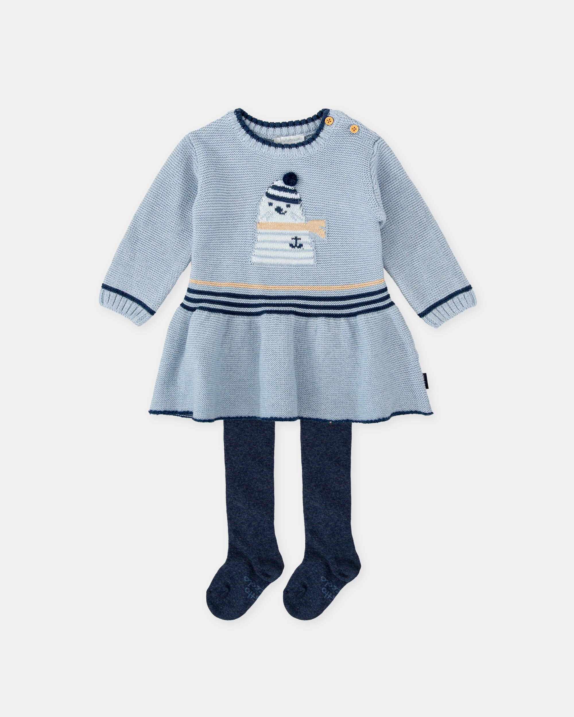 Conjunto para Bebé de Vestido Foca Porcelana e Collants Tutto Piccolo Azul-claro-1