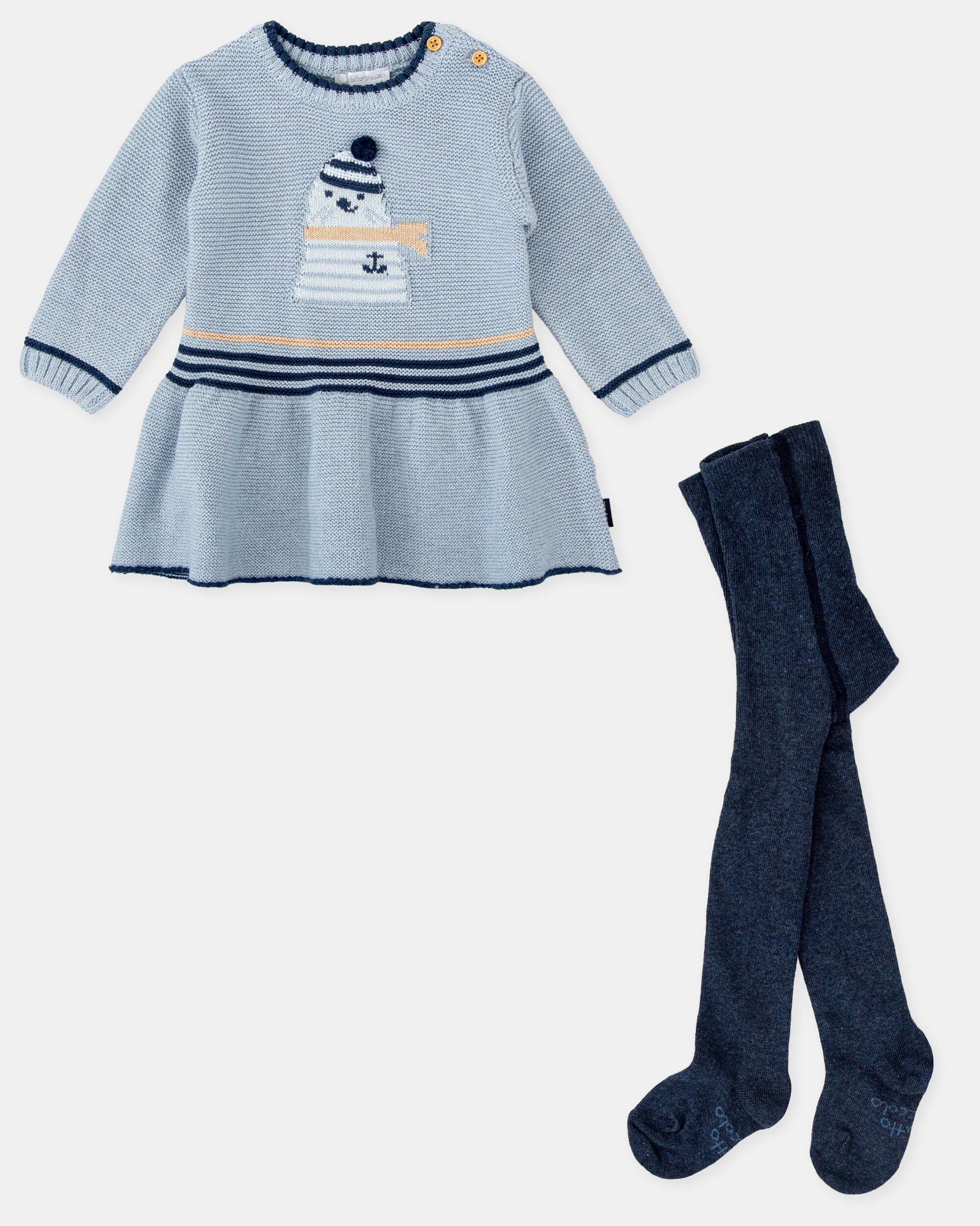 Conjunto para Bebé de Vestido Foca Porcelana e Collants Tutto Piccolo Azul-claro-4