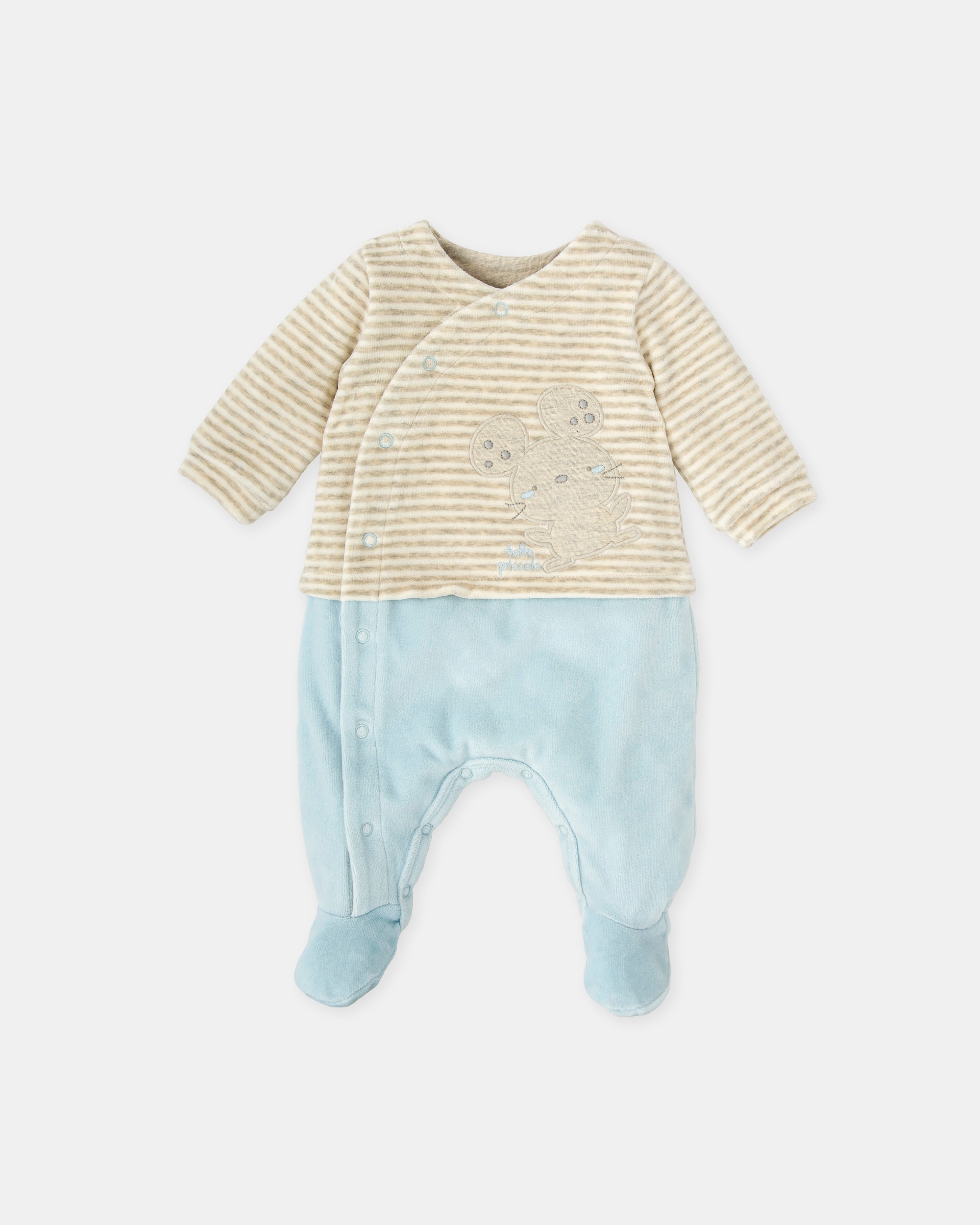 Babygrow com Pé para Bebé Ratozinho em Azul Tutto Piccolo Azul-1