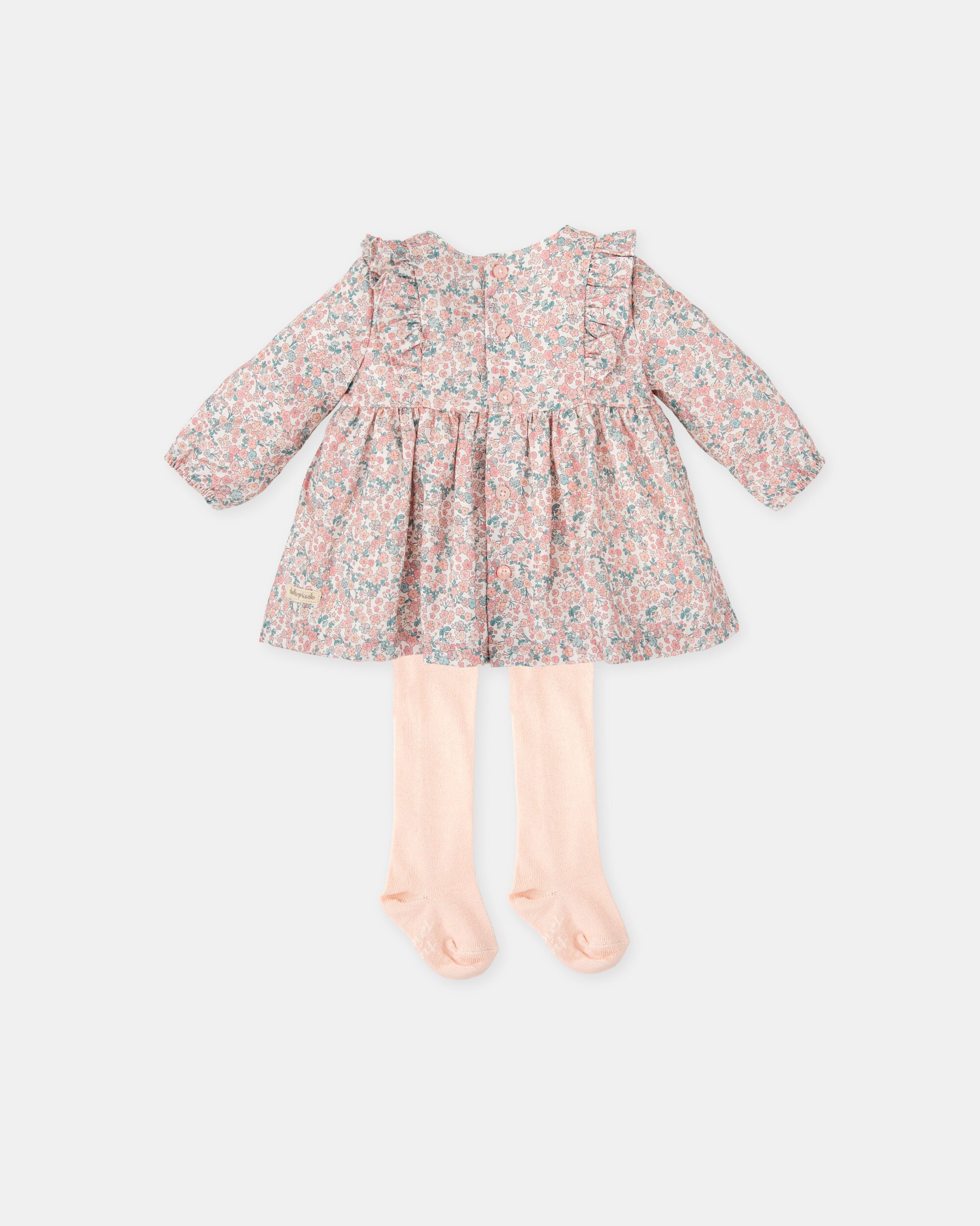 Conjunto para Bebé de Vestido Flores Rosa e Collants Tutto Piccolo Rosa-2