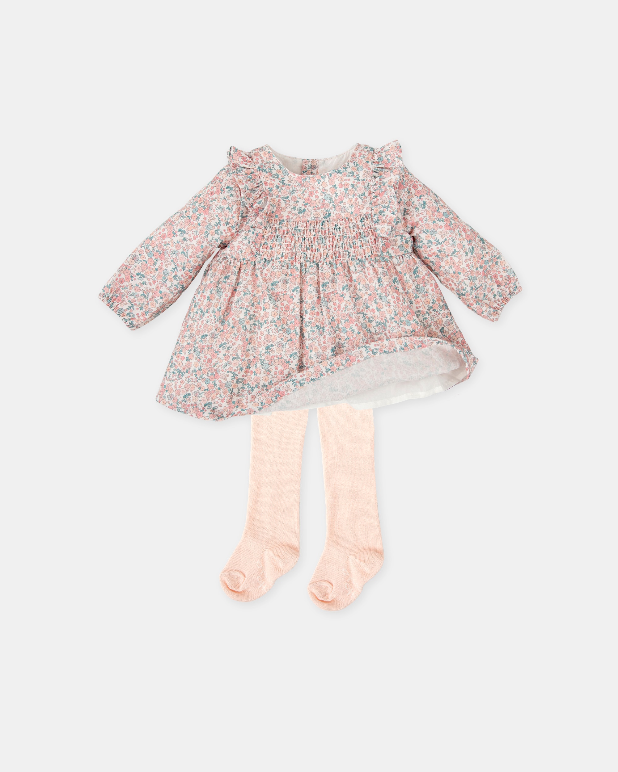 Conjunto para Bebé de Vestido Flores Rosa e Collants Tutto Piccolo Rosa-4