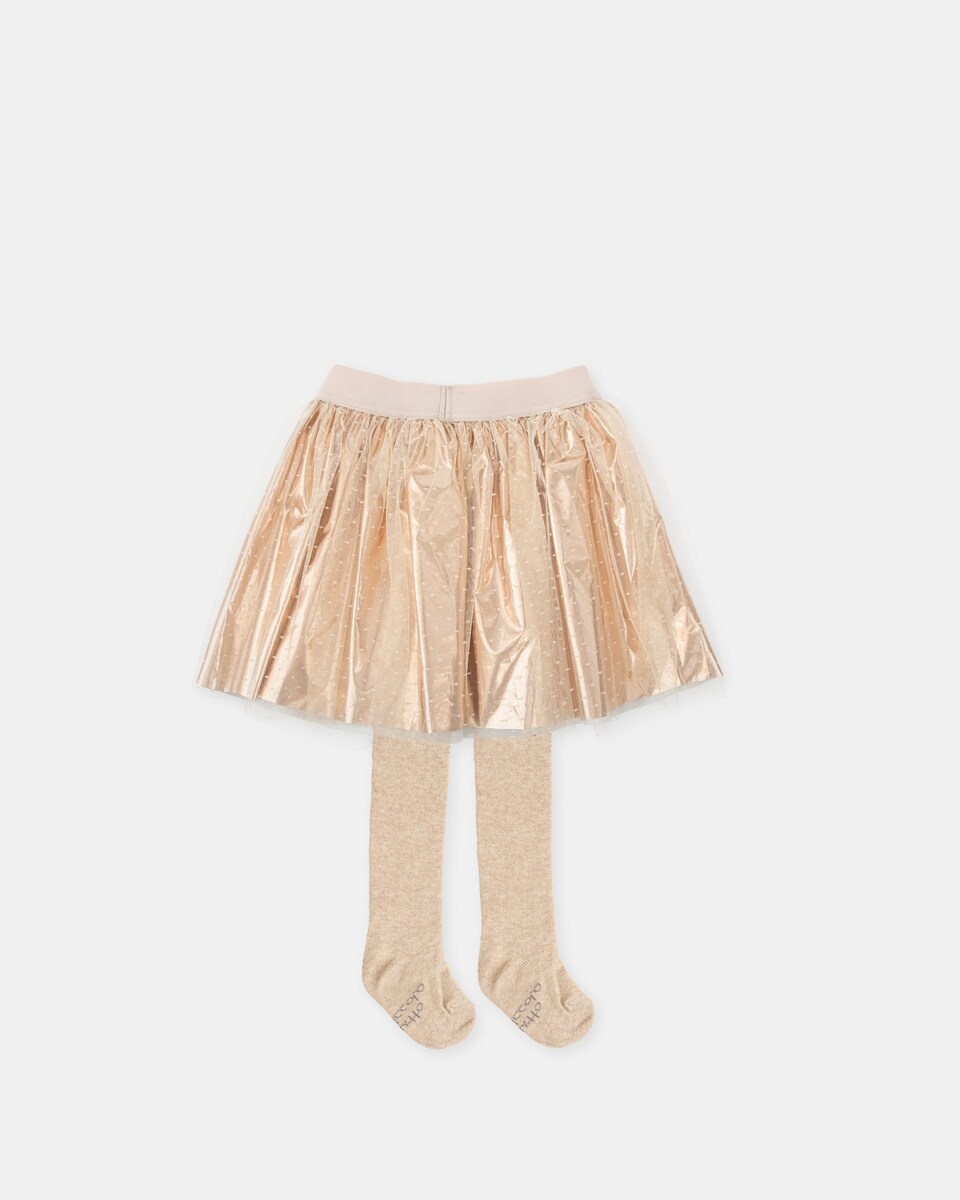 Conjunto Infantil de Saia de Tule Dourada com Collants Ouro-2